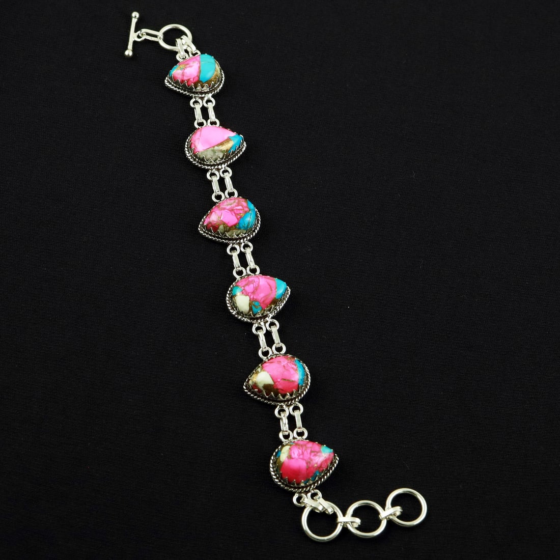 Natural Cotton Candy Sterling Silver Plated Handmade Bracelet: Product ID: 260608185710 Product - Handmade Silver Plated Bracelet Metal - 92.5 Sterling Silver Plated Bracelet Length - 6 Inch + 2 Inch Gemstone - Cotton Candy Gemstone Size -12X16 ( 6 Stone) Gemston