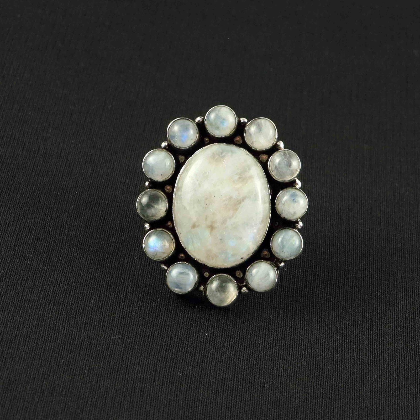 Natural Rainbow Moonstone Sterling Silver Plated Handmade Ring - 9MM: Product ID: 260527154719 Product - Handmade Silver Plated Ring Metal - 92.5 Sterling Silver Plated Ring Size - 9MM Gemstone - Rainbow Moonstone Gemstone Origin - India Gemstone Size - 2.5X2 CM / 6MM (