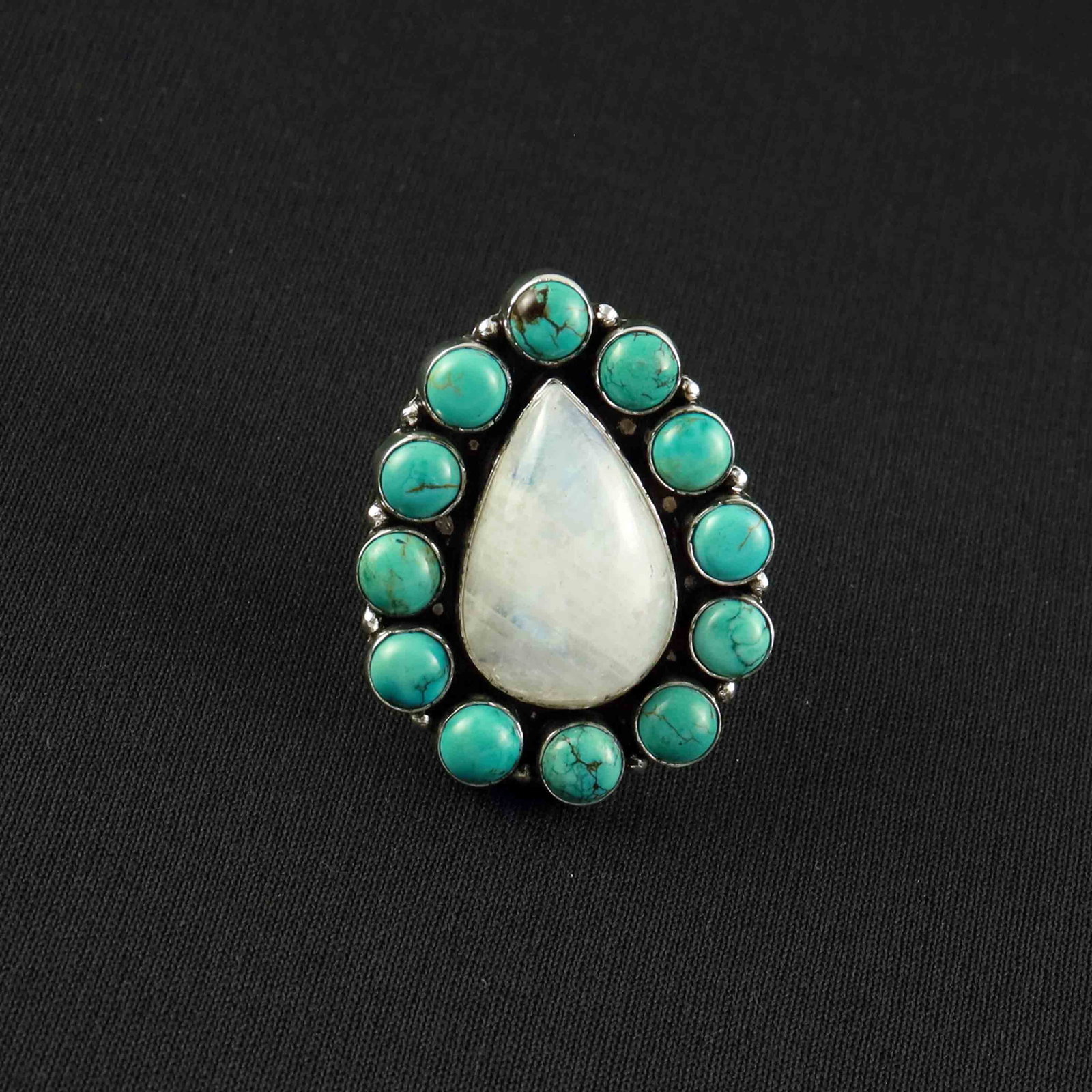 Natural Moonstone & Turquoise Sterling Silver Plated Handmade Ring - 10MM: Product ID: 260527154248 Product - Handmade Silver Plated Ring Metal - 92.5 Sterling Silver Plated Ring Size - 10MM Gemstone - Rainbow Moonstone / Turquoise Gemstone Origin - India / Tibet Gemstone Si