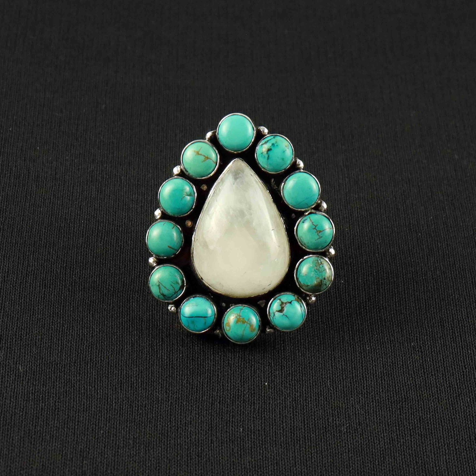 Rainbow Moonstone & Turquoise Sterling Silver Plated Handmade Ring - 8MM: Product ID: 260527153856 Product - Handmade Silver Plated Ring Metal - 92.5 Sterling Silver Plated Ring Size - 8MM Gemstone - Rainbow Moonstone / Turquoise Gemstone Origin - India / Tibet Gemstone Siz