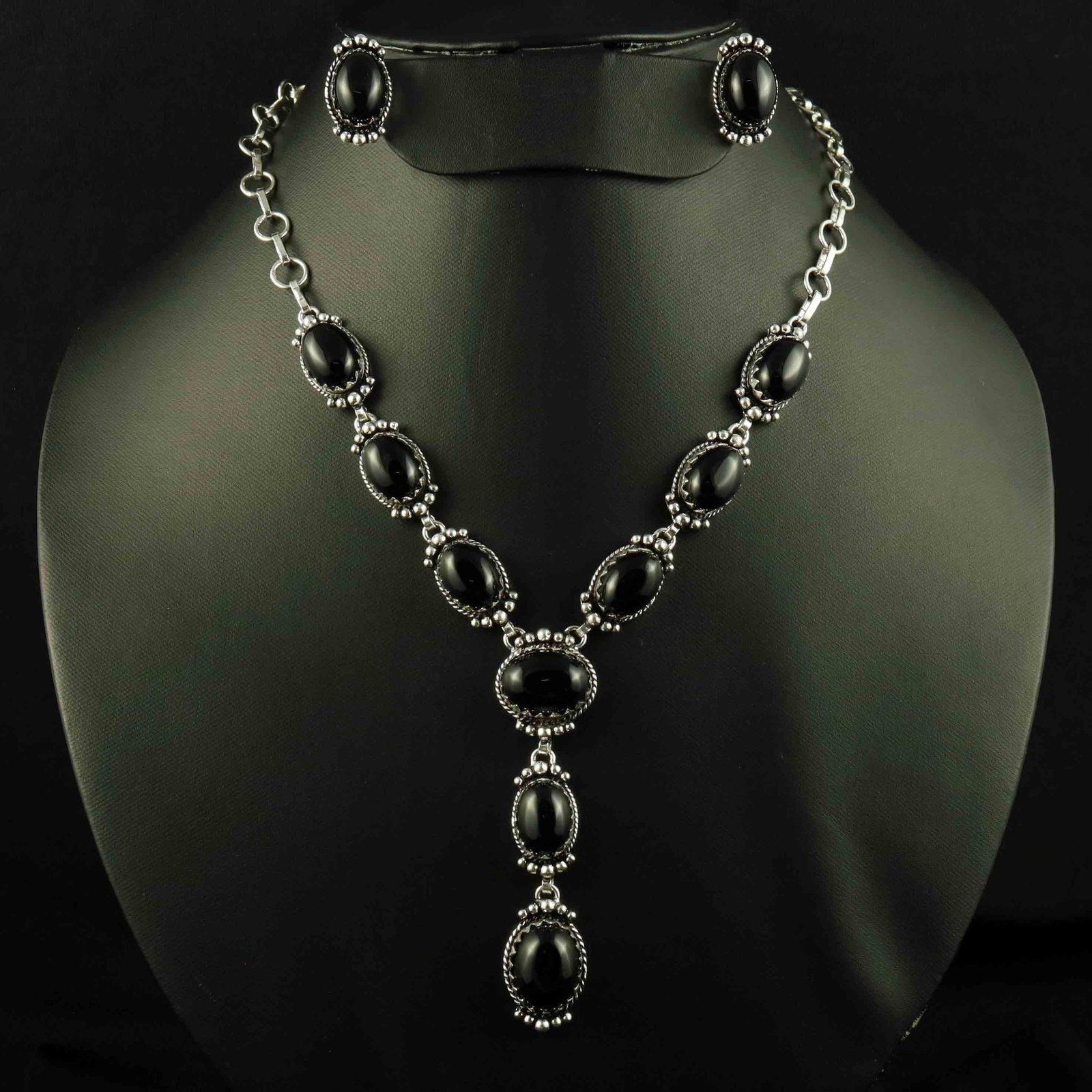 Natural Black Onyx Silver Plated Handmade Choker Necklace With Earring: Product ID: 260524120809 Product - Handmade Silver Plated Necklace With Earring Metal - 92.5 Sterling Silver Plated Necklace Length - 18 Inch Gemstone - Black Onyx Gemstone Size - 12X16 MM ( 2 Stone),