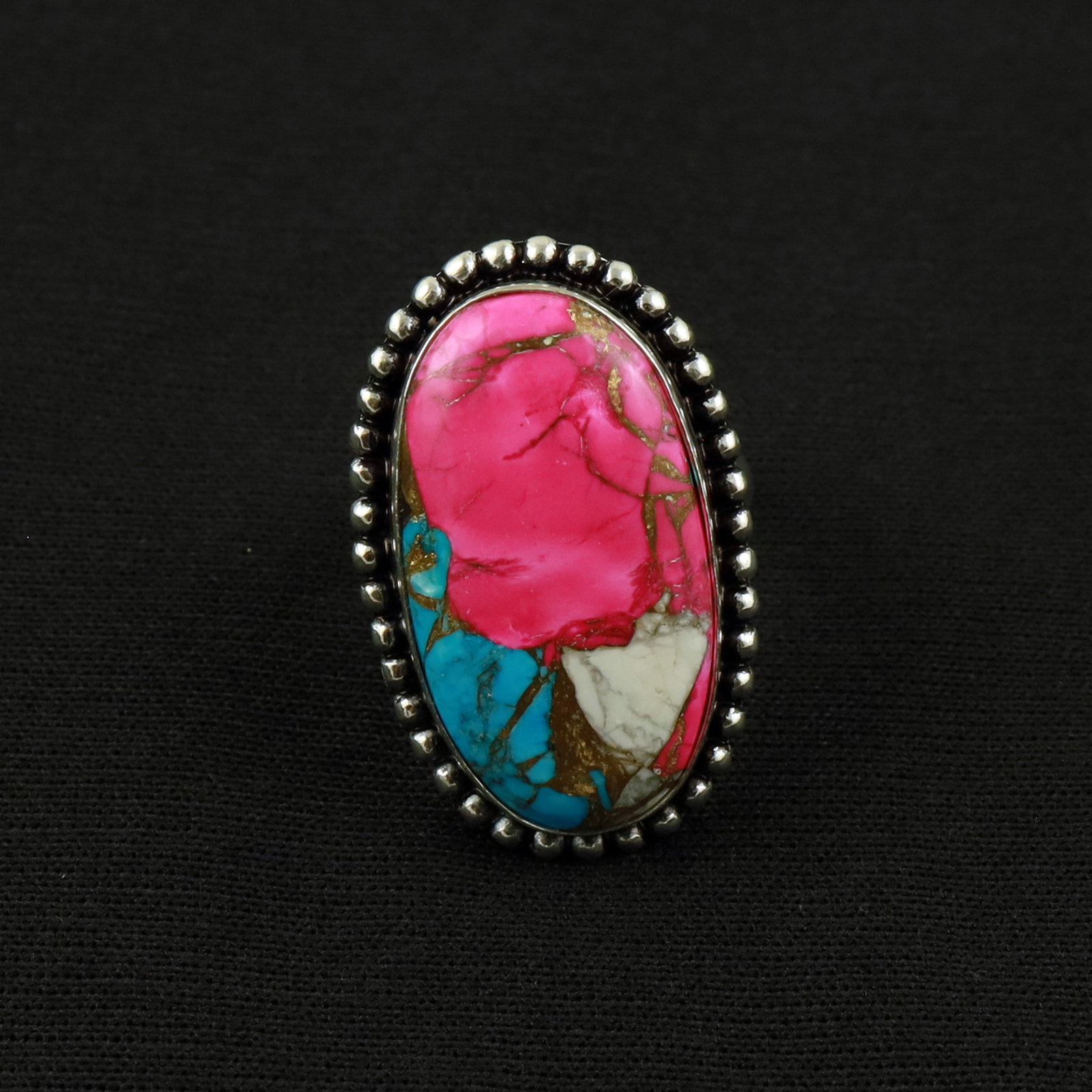 Natural Cotton Candy Sterling Silver Plated Handmade Ring - 9MM: Product ID: 260519142207 Product - Handmade Silver Plated Ring Metal - 92.5 Sterling Silver Plated Ring Size - 9MM Gemstone - Cotton Candy Gemstone Origin - United States Gemstone Size - 3X1.5 CM Gems