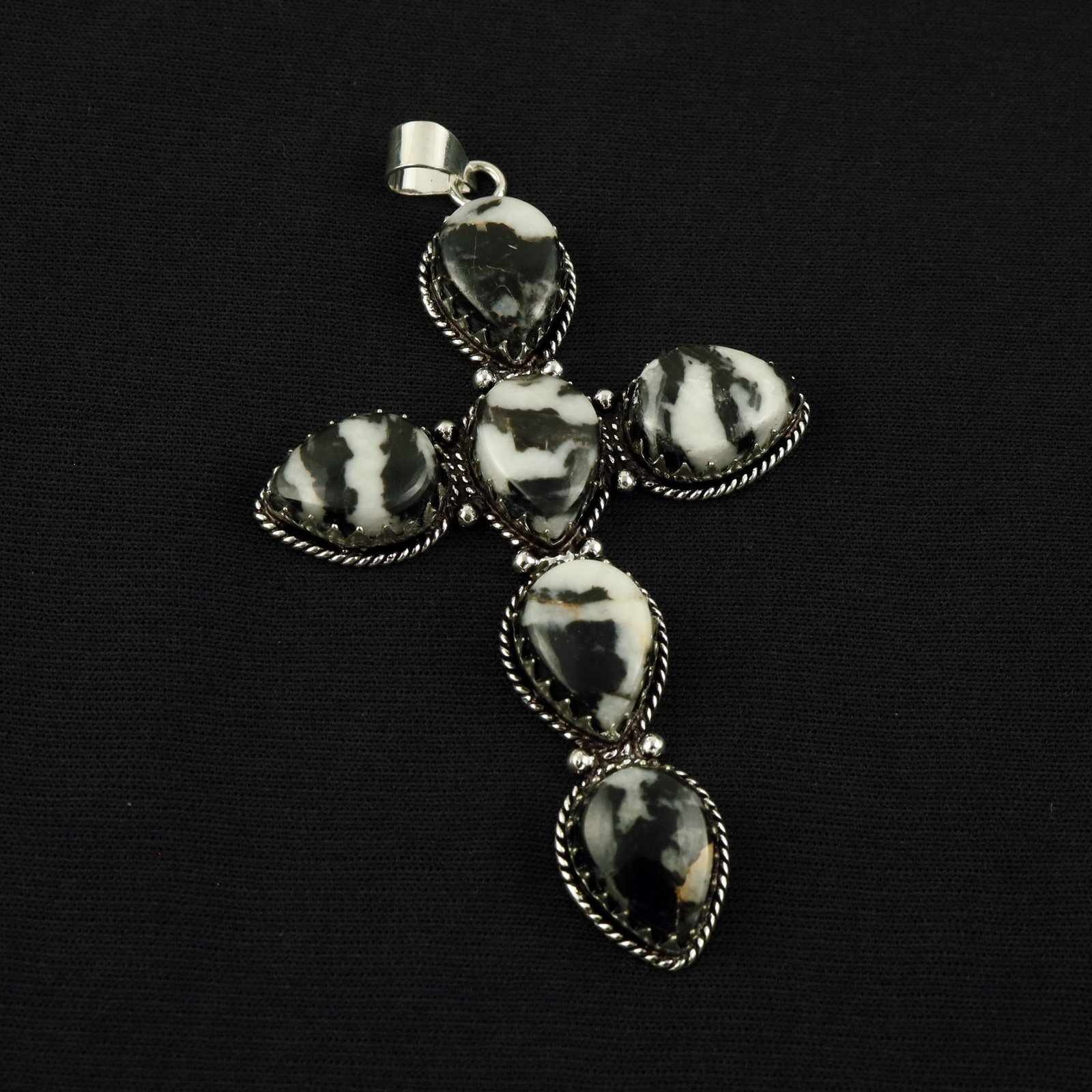 Natural Zebra Jasper Sterling Silver Plated Handmade Cross Pendant: Product ID: 260519131120 Product - Handmade Silver Plated Pendant Metal - 92.5 Sterling Silver Plated Pendant Size - 3.5x2 Inch Gemstone - Zebra Jasper Gemstone Origin - Africa Gemstone Size - 12x16 M