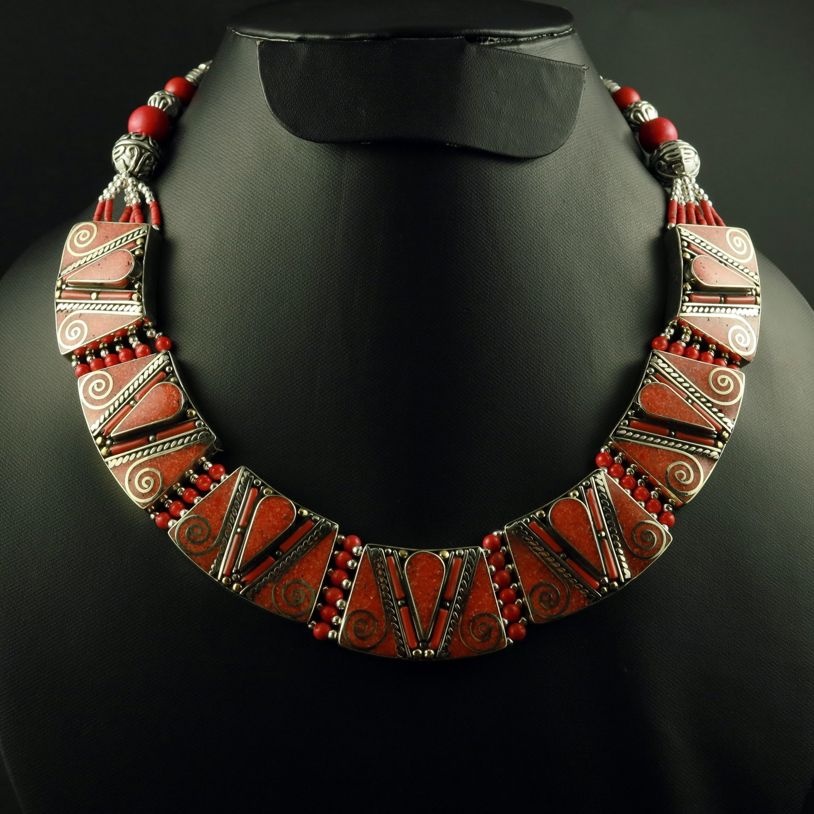 Tibetan Natural Red Coral Handmade Ethnic Choker Necklace: Product ID: 260519125233 Product - Tibetan Handmade Ethnic Necklace Gemstone - Natural Red Coral Necklace Length - 18 Inch Necklace Weight - 175 Gram Approx Metal - Brass & Copper mix Metal Origin - N