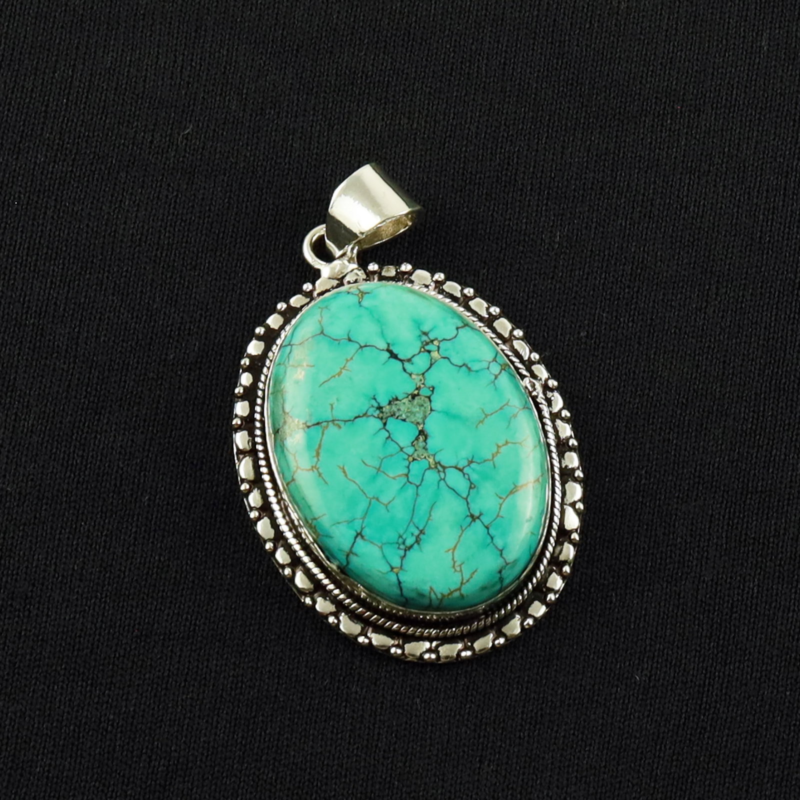 Natural Turquoise Sterling Silver Plated Handmade Pendant: Product ID: 260701141118 Product - Handmade Silver Plated Pendant Metal - 92.5 Sterling Silver Plated Pendant Size - 3.5x2.5 CM Gemstone - Turquoise Gemstone Origin - Tibet Gemstone Shape - Oval Penda