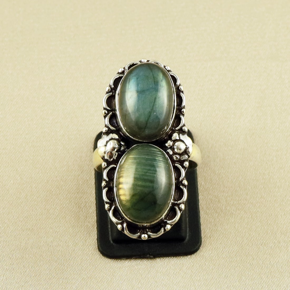 Natural Labradorite Sterling Silver Plated Handmade Ring - 7.5MM: Product ID: 260609125553 Product - Handmade Silver Plated Ring Metal - 92.5 Sterling Silver Plated Ring Size - 7.5MM Gemstone - Labradorite Gemstone Origin - Canada Gemstone Size - 10X14 MM ( 2 Stone 