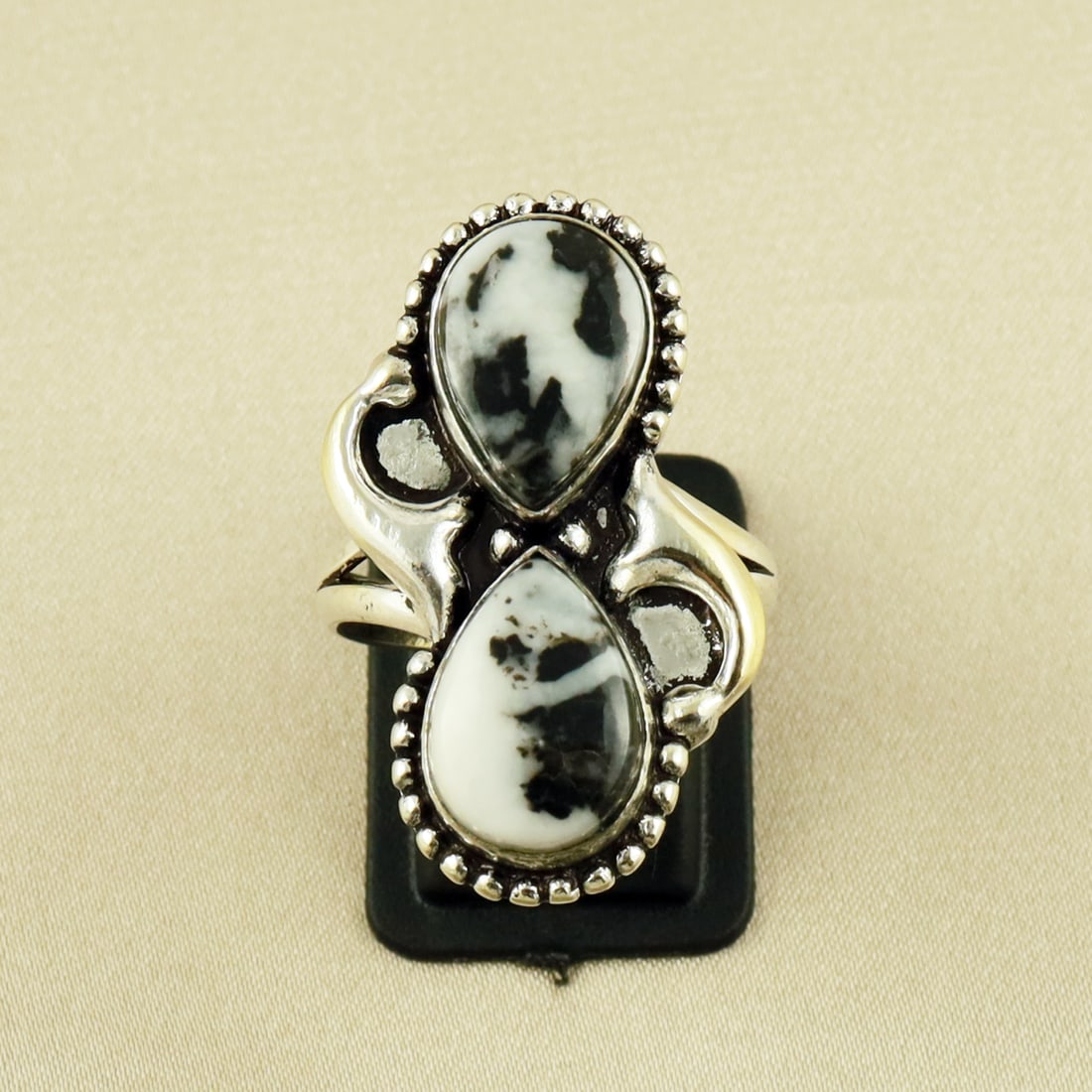 Natural Zebra Jasper Sterling Silver Plated Handmade Ring - 10MM: Product ID: 260609123720 Product - Handmade Silver Plated Ring Metal - 92.5 Sterling Silver Plated Ring Size - 10MM Gemstone - Zebra Jasper Gemstone Origin - Africa Gemstone Size - 10X14 MM ( 2 Stone 