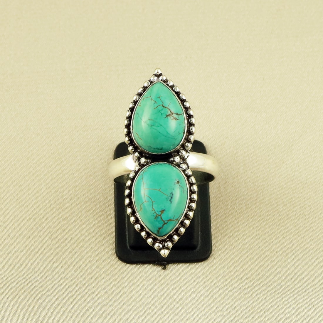 Natural Turquoise Sterling Silver Plated Handmade Ring - 9MM: Product ID: 260609123149 Product - Handmade Silver Plated Ring Metal - 92.5 Sterling Silver Plated Ring Size - 9MM Gemstone - Turquoise Gemstone Origin - Tibet Gemstone Size - 10X14 MM ( 2 Stone ) Gem