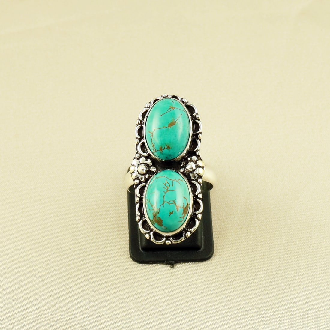 Natural Turquoise Sterling Silver Plated Handmade Ring - 8MM: Product ID: 260609122635 Product - Handmade Silver Plated Ring Metal - 92.5 Sterling Silver Plated Ring Size - 8MM Gemstone - Turquoise Gemstone Origin - Tibet Gemstone Size - 10X14 MM ( 2 Stone ) Gem