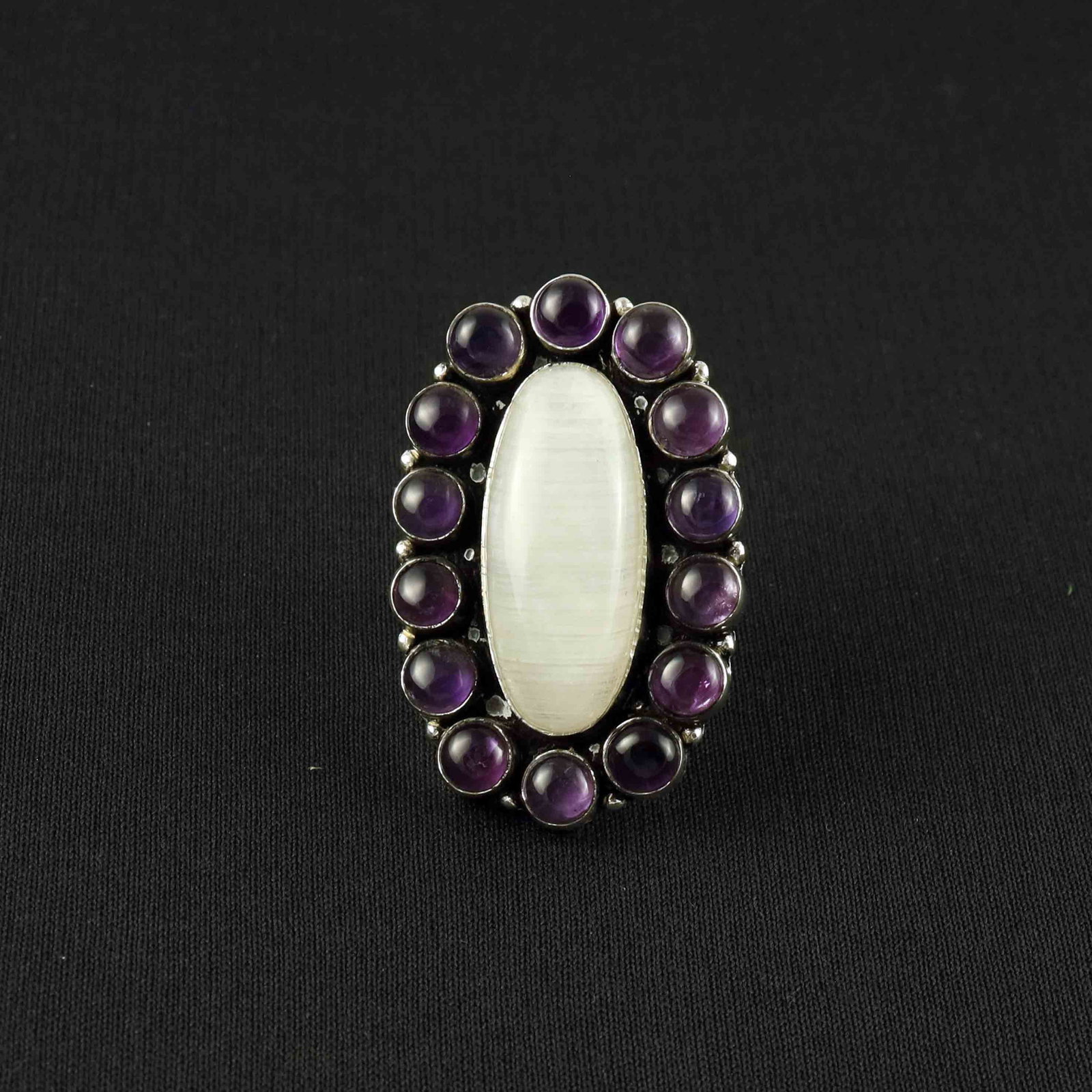 Rainbow Moonstone & Amethyst Sterling Silver Plated Handmade Ring - 9MM: Product ID: 260527155933 Product - Handmade Silver Plated Ring Metal - 92.5 Sterling Silver Plated Ring Size - 9MM Gemstone - Rainbow Moonstone & Amethyst Gemstone Origin - India / Brazil Gemstone Siz