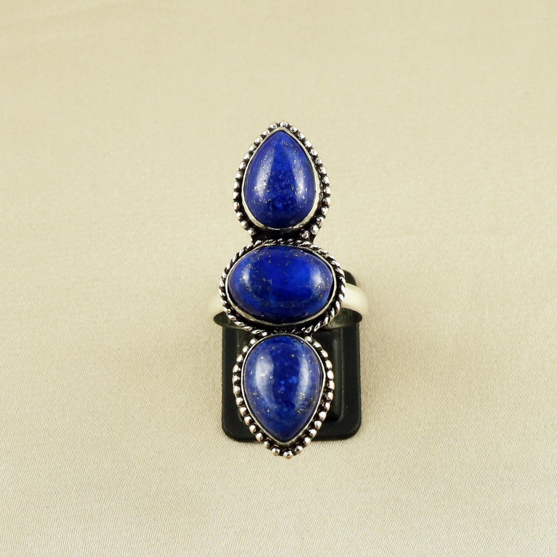 Natural Lapis Lazuli Sterling Silver Plated Handmade Ring - 9.5MM: Product ID: 260609131209 Product - Handmade Silver Plated Ring Metal - 92.5 Sterling Silver Plated Ring Size - 9.5MM Gemstone - Lapis Lazuli Gemstone Origin - Afghanistan Gemstone Size - 10X14 MM ( 3 