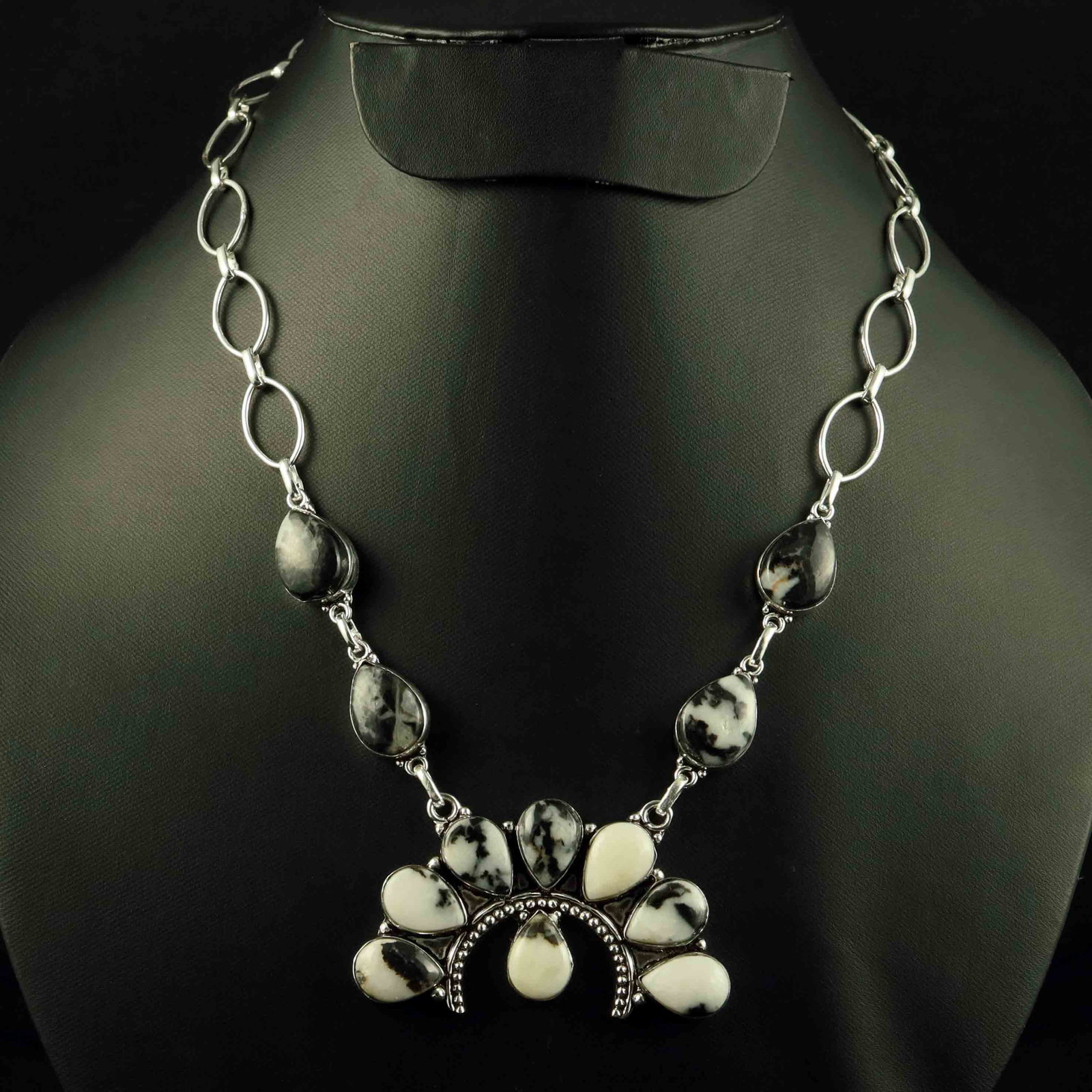 Natural Zebra Jasper Sterling Silver Plated Handmade Necklace: Product ID: 260523130453 Product - Handmade Silver Plated Necklace Metal - 92.5 Sterling Silver Plated Necklace Length - 18 Inch Gemstone - Zebra Jasper Gemstone Size - 10X14 MM ( 8 Stone) 12 X16 ( 4 