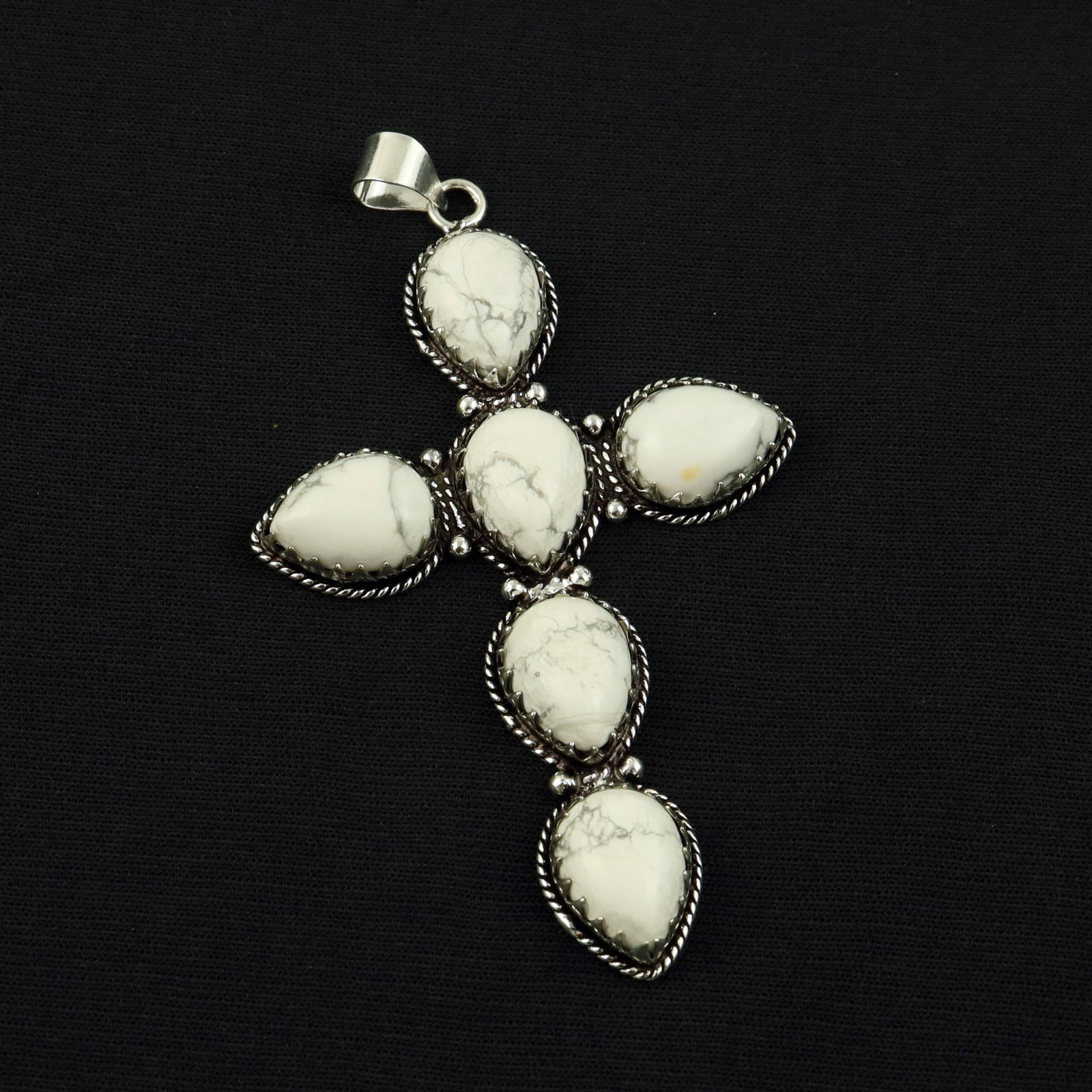 Natural Howlite Sterling Silver Plated Handmade Cross Pendant: Product ID: 260519130455 Product - Handmade Silver Plated Pendant Metal - 92.5 Sterling Silver Plated Pendant Size - 3.5x2 Inch Gemstone - Howlite Gemstone Origin - Canada Gemstone Size - 12x16 MM ( 6