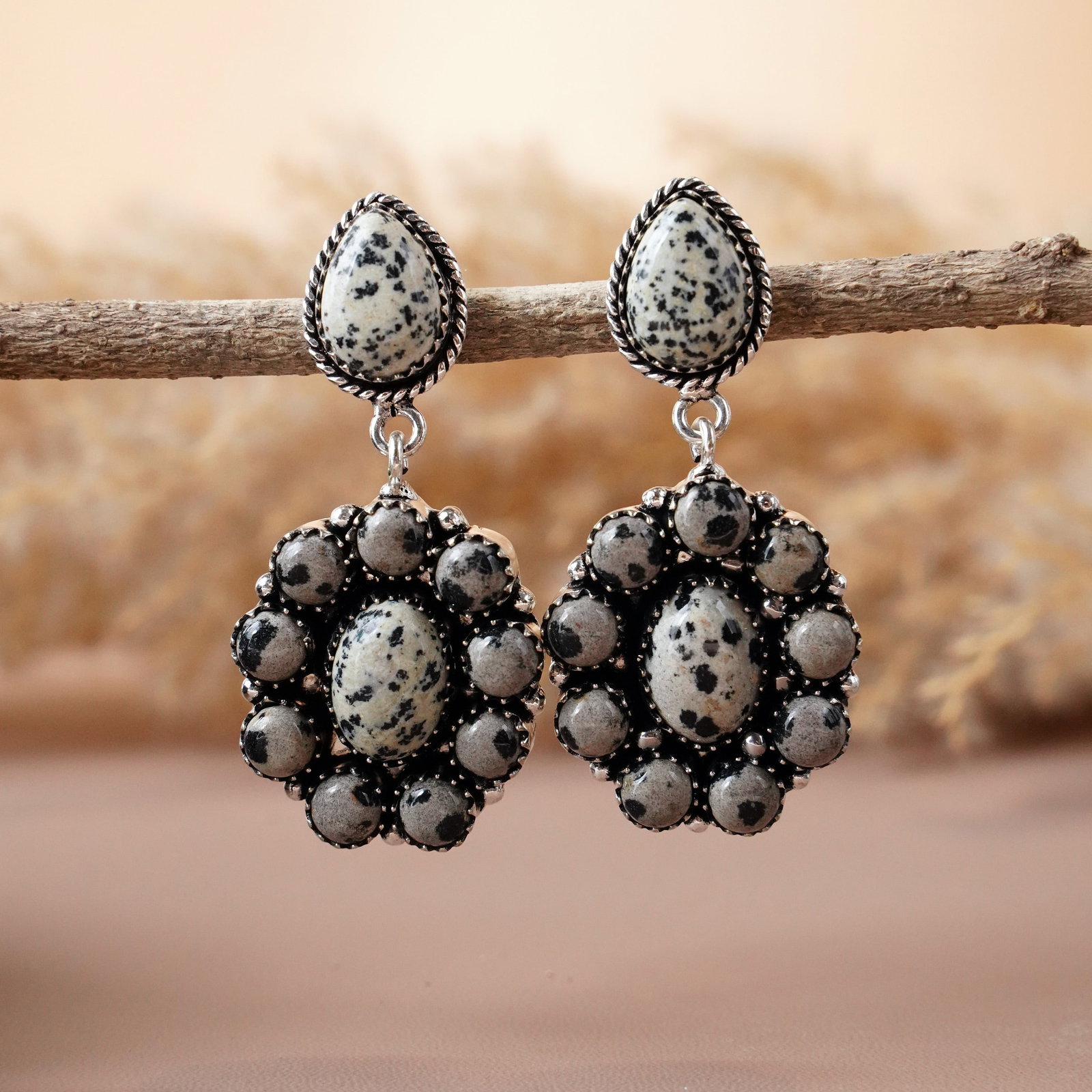 Natural Dalmatian Sterling Silver Plated Handmade Stud Earring: Product ID: 260512143747 Product - Handmade Silver Plated Stud Earring Metal - 92.5 Sterling Silver Plated Earring Type - Stud Gemstone - Dalmatian Gemstone Origin - Mexico Gemstone Size - 10X14 MM ( 