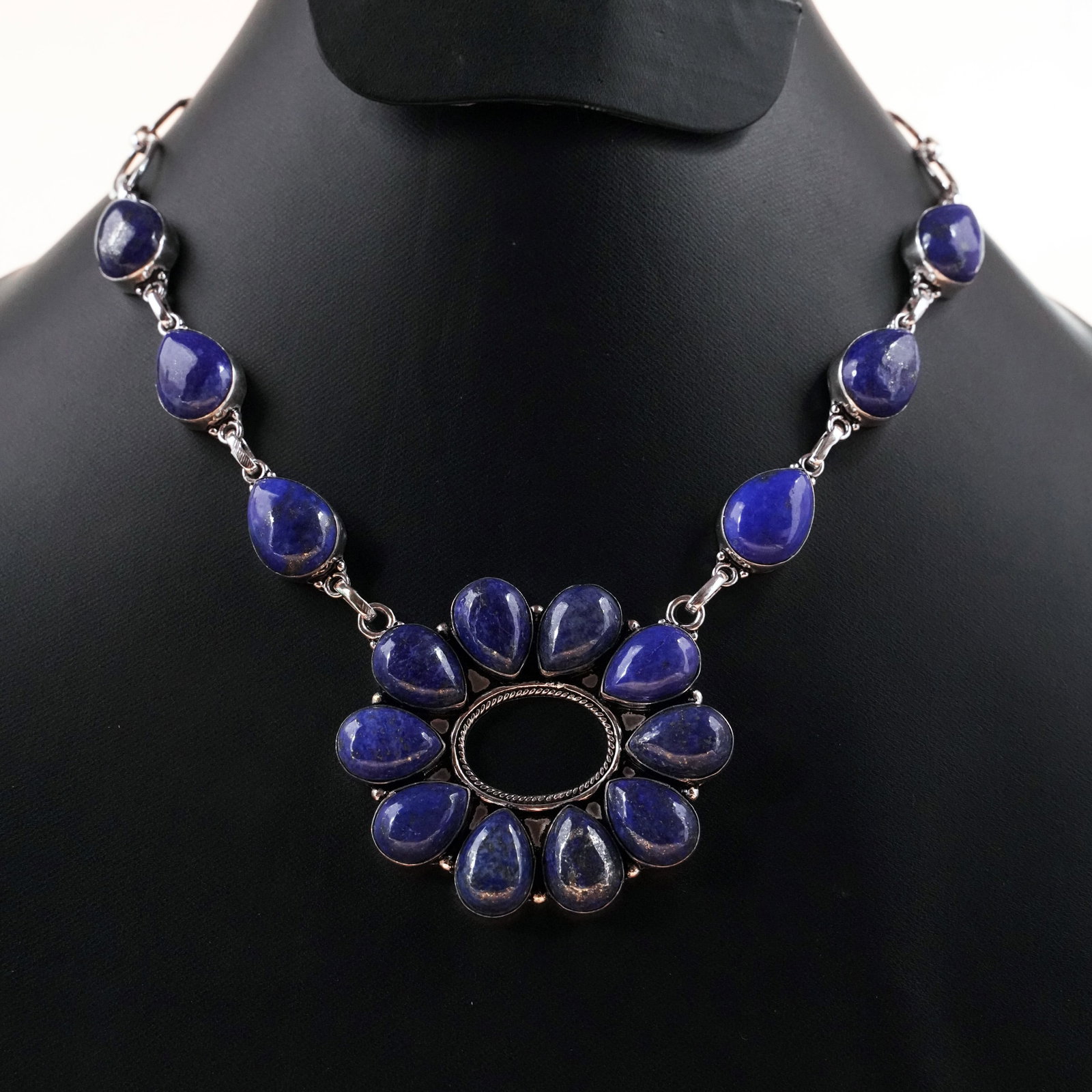 Natural Lapis Lazuli Sterling Silver Plated Handmade Choker Necklace: Product ID: 260503131841 Product - Handmade Silver Plated Necklace Metal - 92.5terling Silver Plated Necklace Length - 18 Inch Gemstone - Lapis Lazuli Gemstone Size - 10X14 MM ( 10 Stone ), 12X16 MM (
