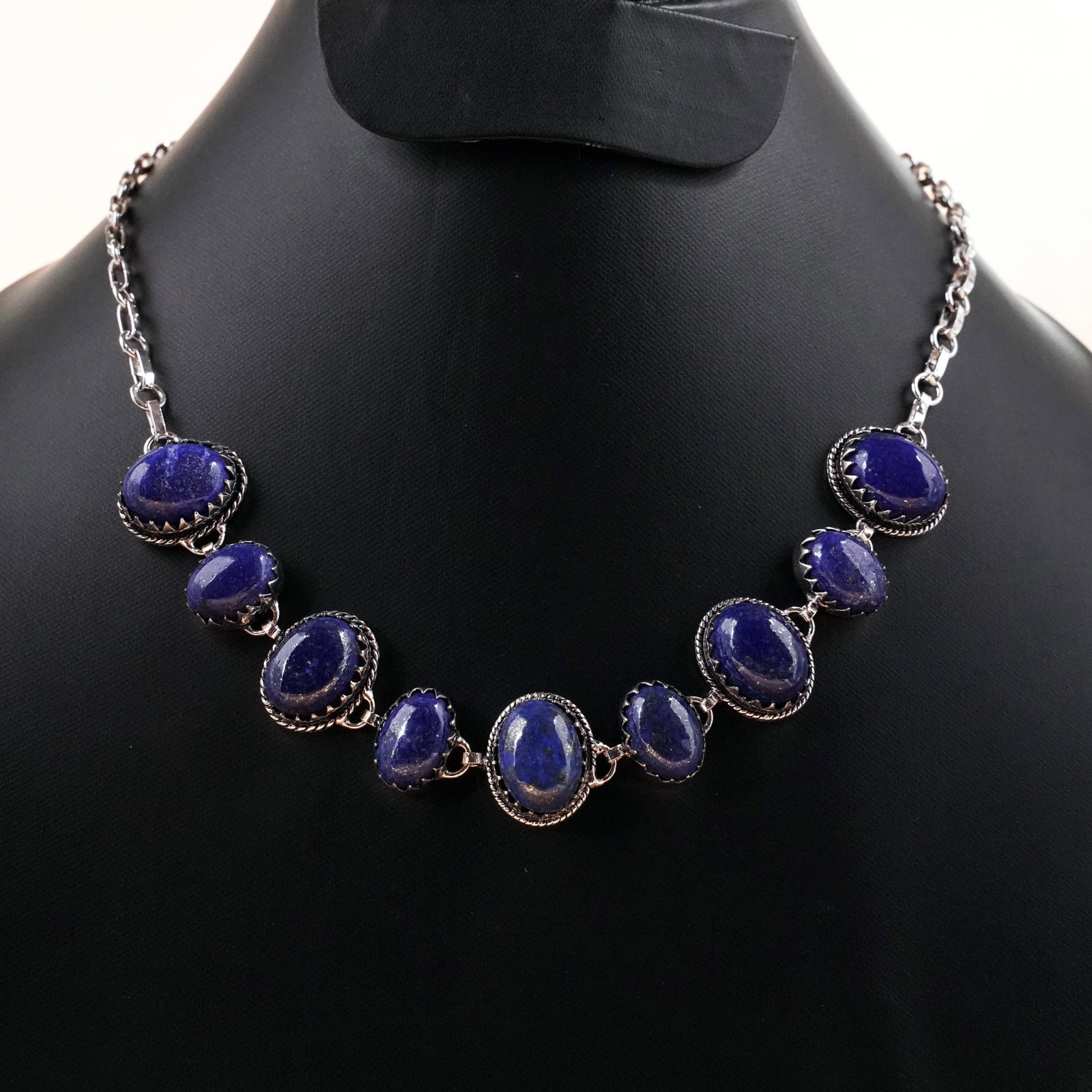 Natural Lapis Lazuli Sterling Silver Plated Handmade Choker Necklace: Product ID: 260503131800 Product - Handmade Silver Plated Necklace Metal - 92.5 Sterling Silver Plated Necklace Length - 18 Inch Gemstone - Lapis Lazuli Gemstone Size - 12X16 MM (5 Stone), 10X14 MM (4