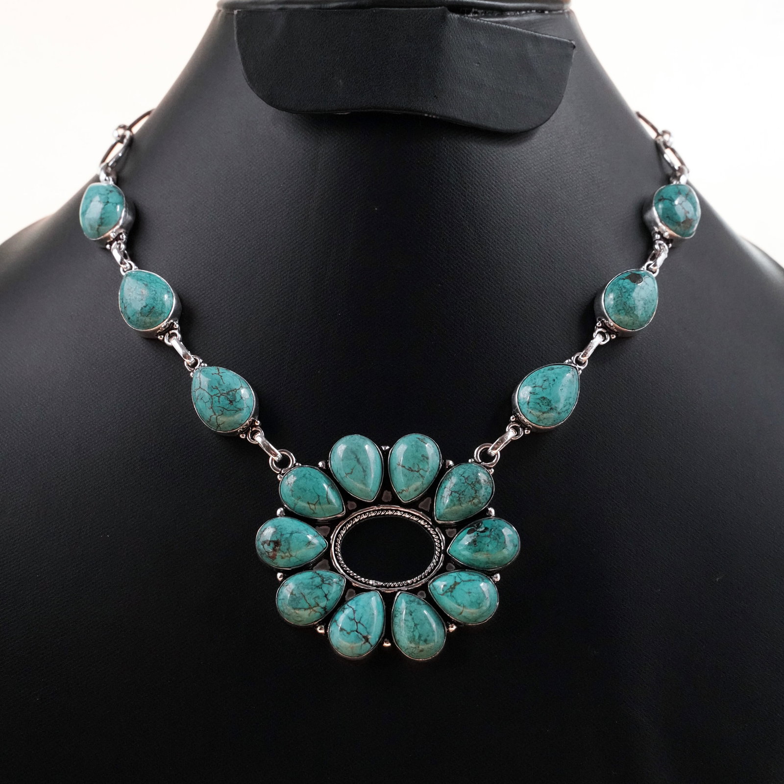 Natural Turquoise Sterling Silver Plated Handmade Choker Necklace: Product ID: 260503130607 Product - Handmade Silver Plated Necklace Metal - 92.5 Sterling Silver Plated Necklace Length - 18 Inch Gemstone - Turquoise Gemstone Size - 10X14 MM ( 10 Stone ), 12X16 MM ( 
