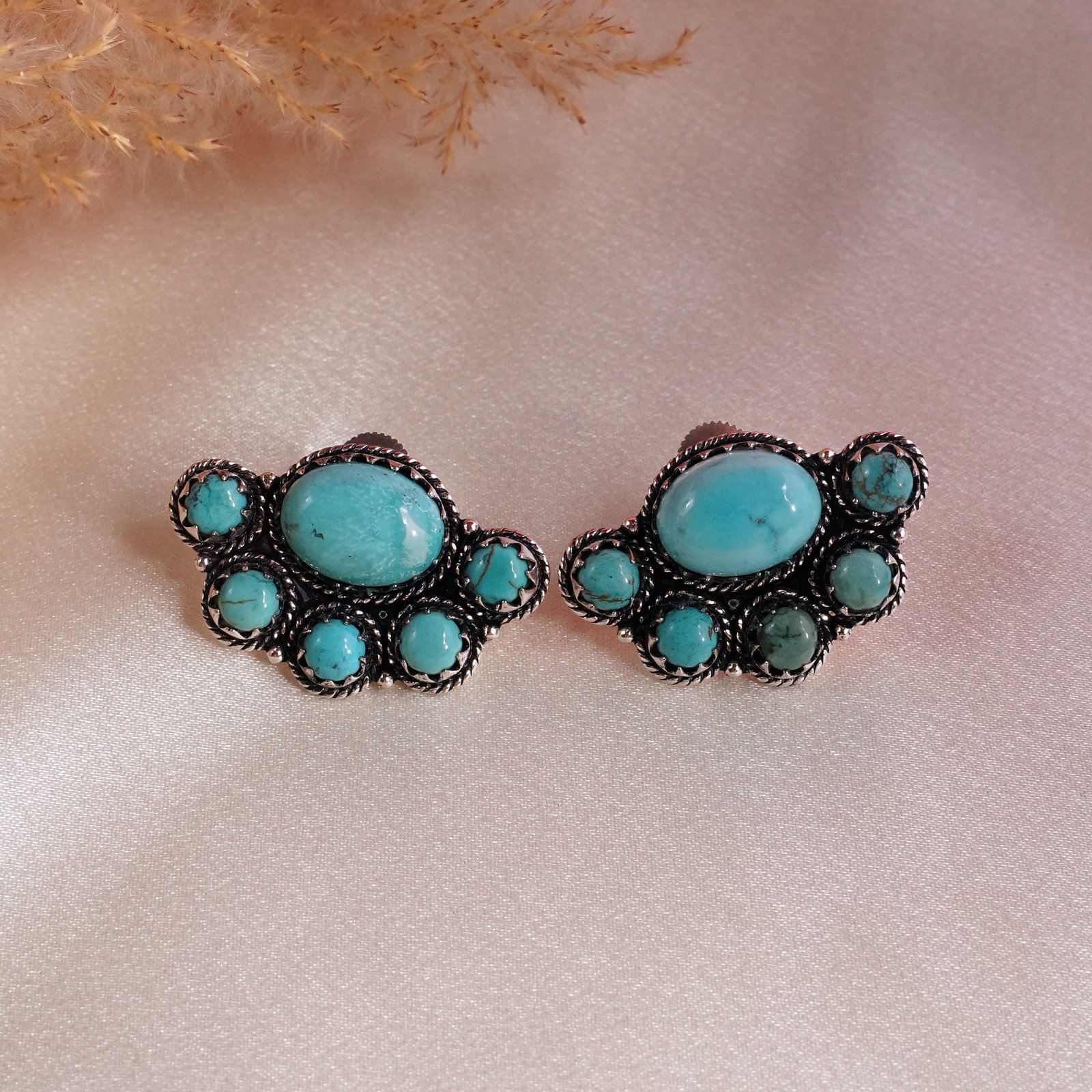 Natural Turquoise Sterling Silver Plated Handmade Stud Earring: Product ID: 260502132408 Product - Handmade Silver Plated Stud Earring Metal - 92.5 Sterling Silver Plated Earring Type - Stud Gemstone - Turquoise Gemstone Origin - Tibet Gemstone Size - 12X16 MM ( 2