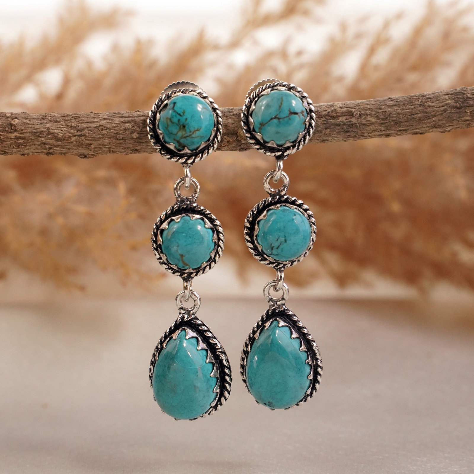 Natural Turquoise Sterling Silver Plated Handmade Stud Earring: Product ID: 260502130415 Product - Handmade Silver Plated Stud Earring Metal - 92.5 Sterling Silver Plated Earring Type - Stud Gemstone - Turquoise Gemstone Origin - Tibet Gemstone Size - 10X14 MM ( 2