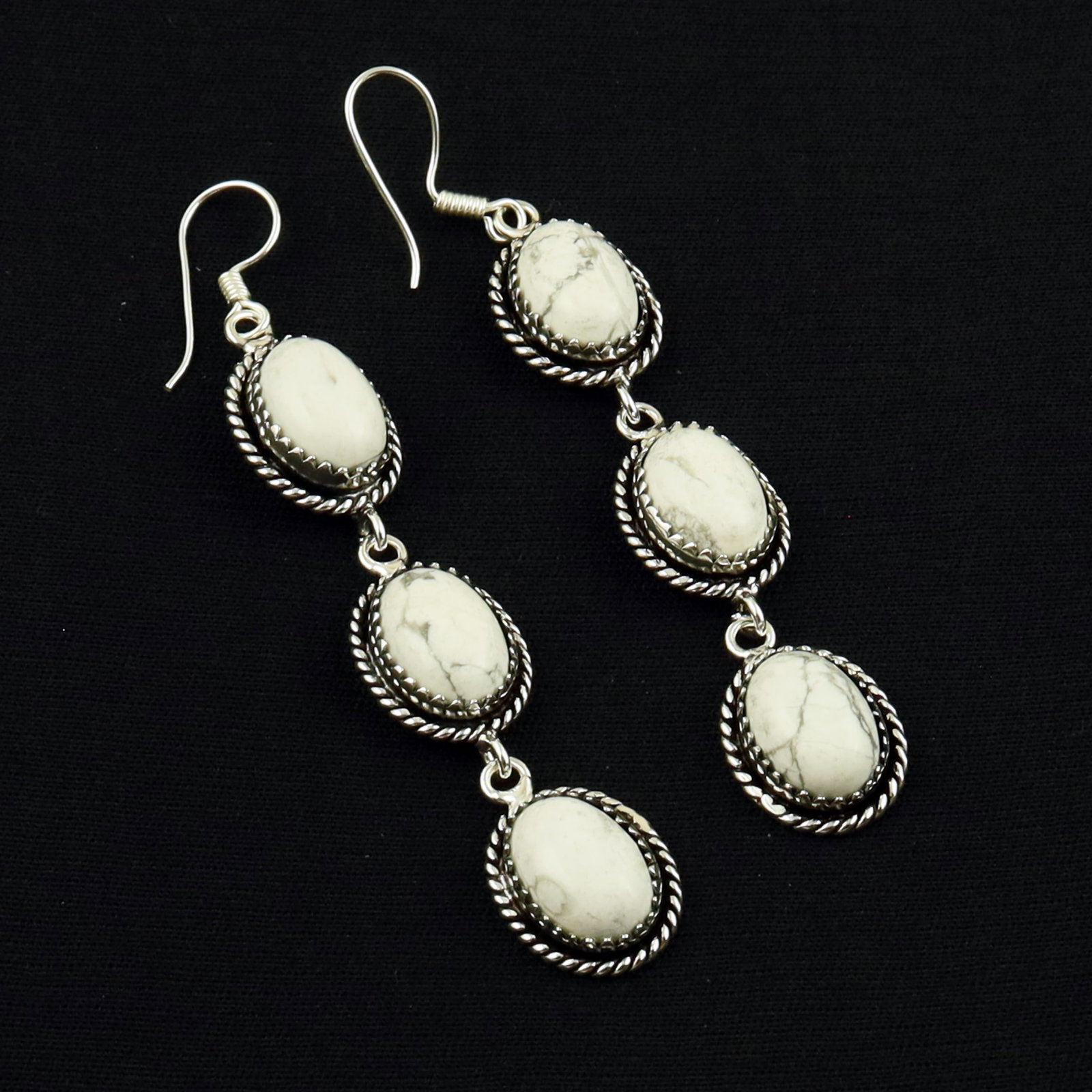 Natural Howlite Sterling Silver Plated Handmade Stud Earring: Product ID: 260702150214 Product - Handmade Silver Plated Stud Earring Metal - 92.5 Sterling Silver Plated Earring Type - Stud Gemstone - Howlite Gemstone Origin - Canada Gemstone Size - 10X14 MM ( 6 