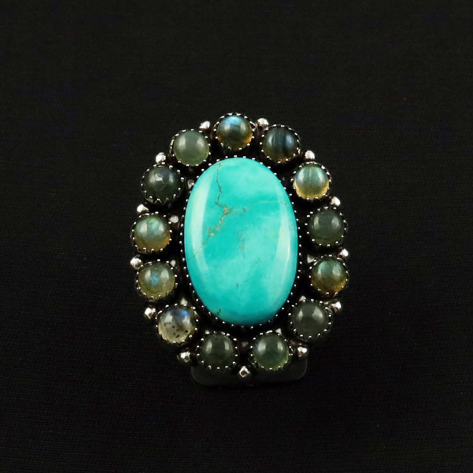 Natural Turquoise & Labradorite Sterling Silver Plated Handmade Ring - 9MM: Product ID: 260702114302 Product - Handmade Silver Plated Ring Metal - 92.5 Sterling Silver Plated Ring Size - 9MM Gemstone -Turquoise & Labradorite Gemstone Origin - Tibet & Canada Gemstone Size - 3X