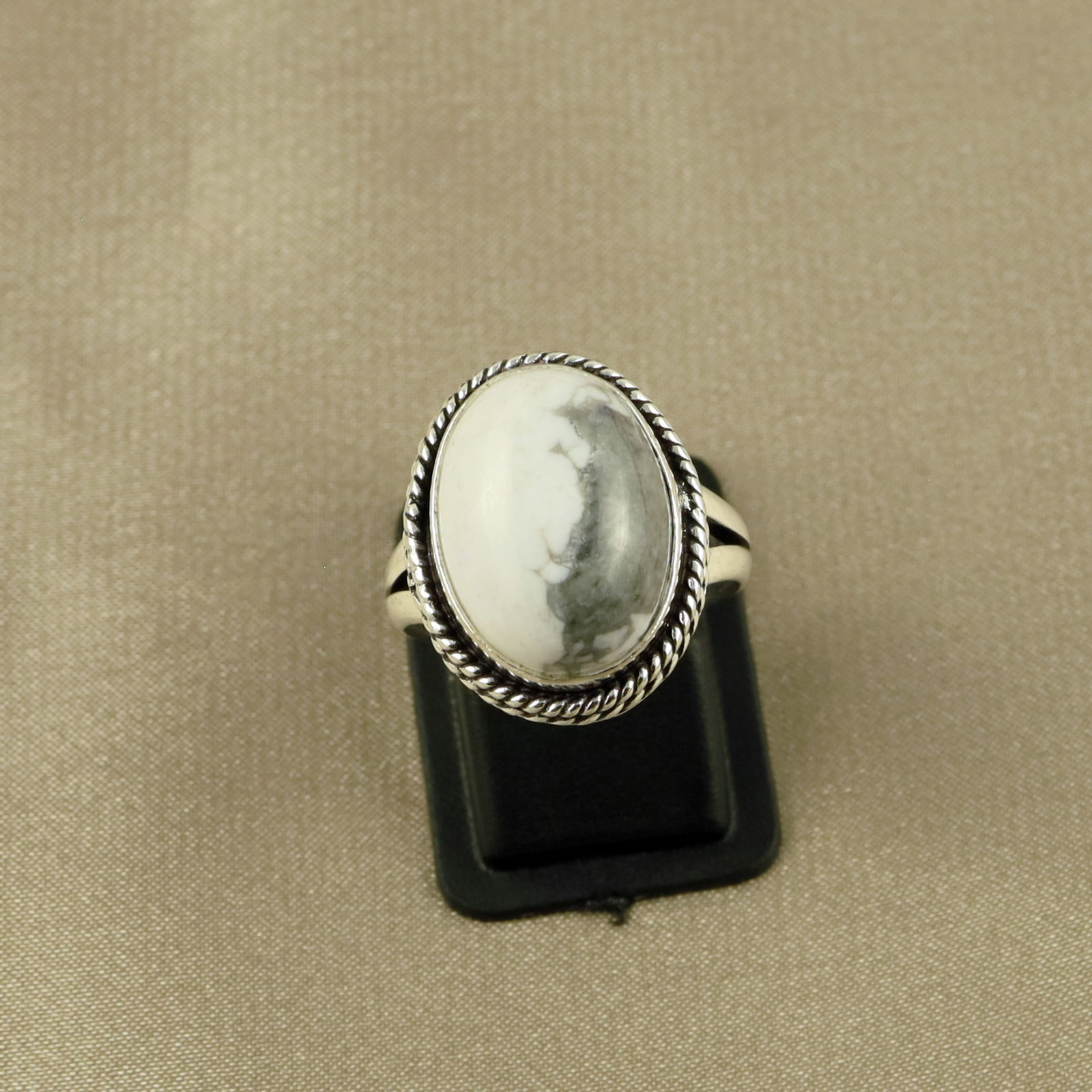 Natural Howlite Sterling Silver Plated Handmade Ring - 7MM: Product ID: 260520133211 Product - Handmade Silver Plated Ring Metal - 92.5 Sterling Silver Plated Ring Size - 7MM Gemstone - White Howlite Gemstone Origin - Canada Gemstone Size - 12X16 MM Gemstone S