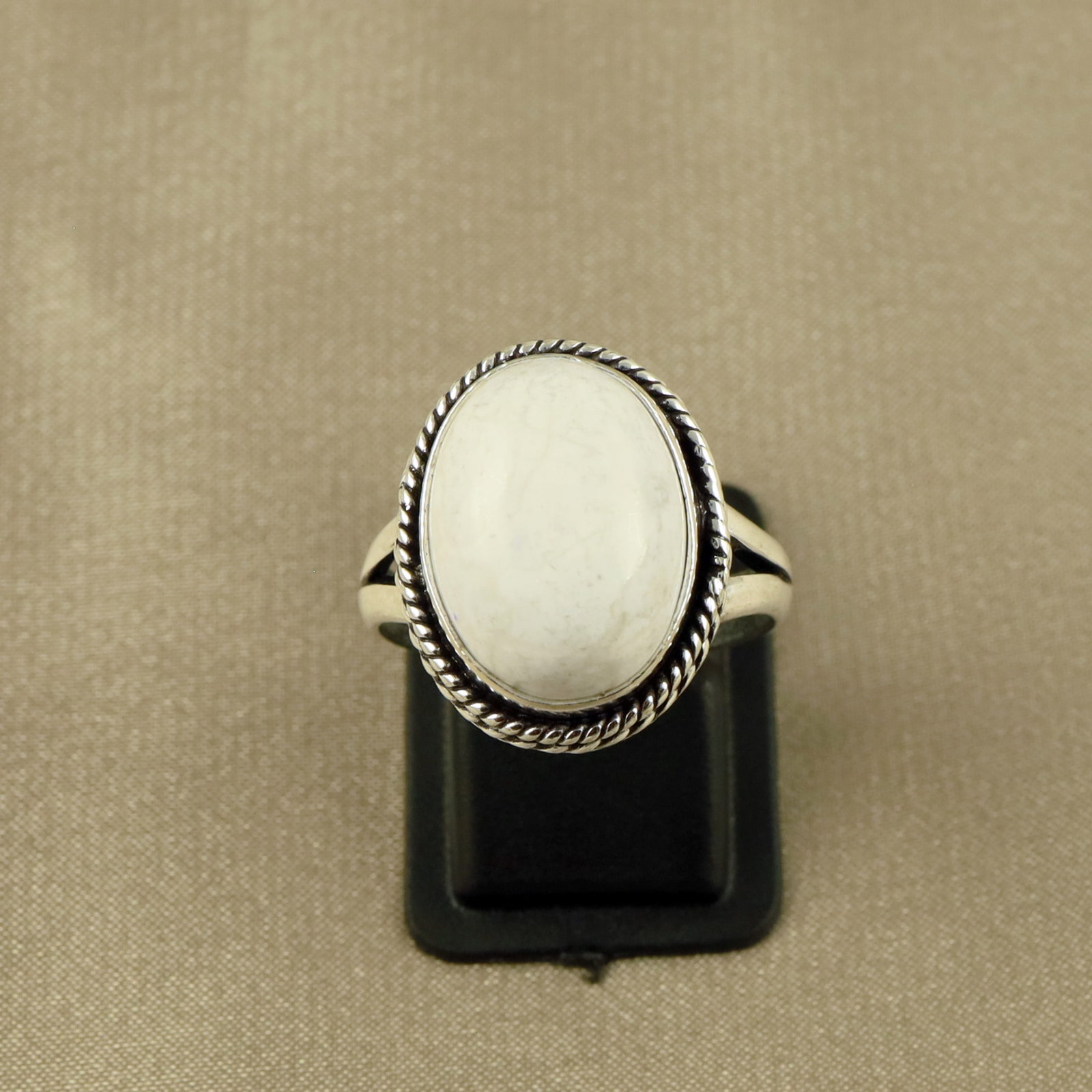 Natural Howlite Sterling Silver Plated Handmade Ring - 8.5MM: Product ID: 260520133129 Product - Handmade Silver Plated Ring Metal - 92.5 Sterling Silver Plated Ring Size - 8.5MM Gemstone - White Howlite Gemstone Origin - Canada Gemstone Size - 12X16 MM Gemstone