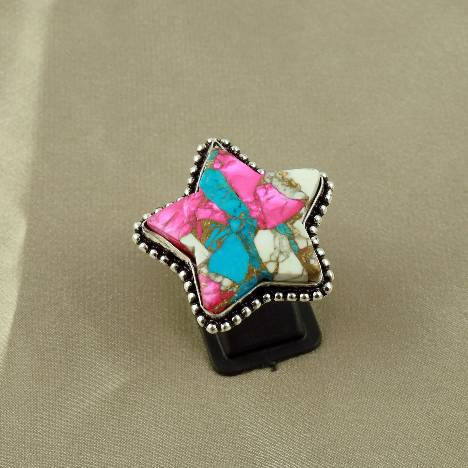 Natural Cotton Candy Sterling Silver Plated Handmade Star Ring - 6.5MM: Product ID: 260519144744 Product - Handmade Silver Plated Ring Metal - 92.5 Sterling Silver Plated Ring Size - 6.5MM Gemstone - Cotton Candy Gemstone Origin - United States Gemstone Size - 3X3 CM Gems
