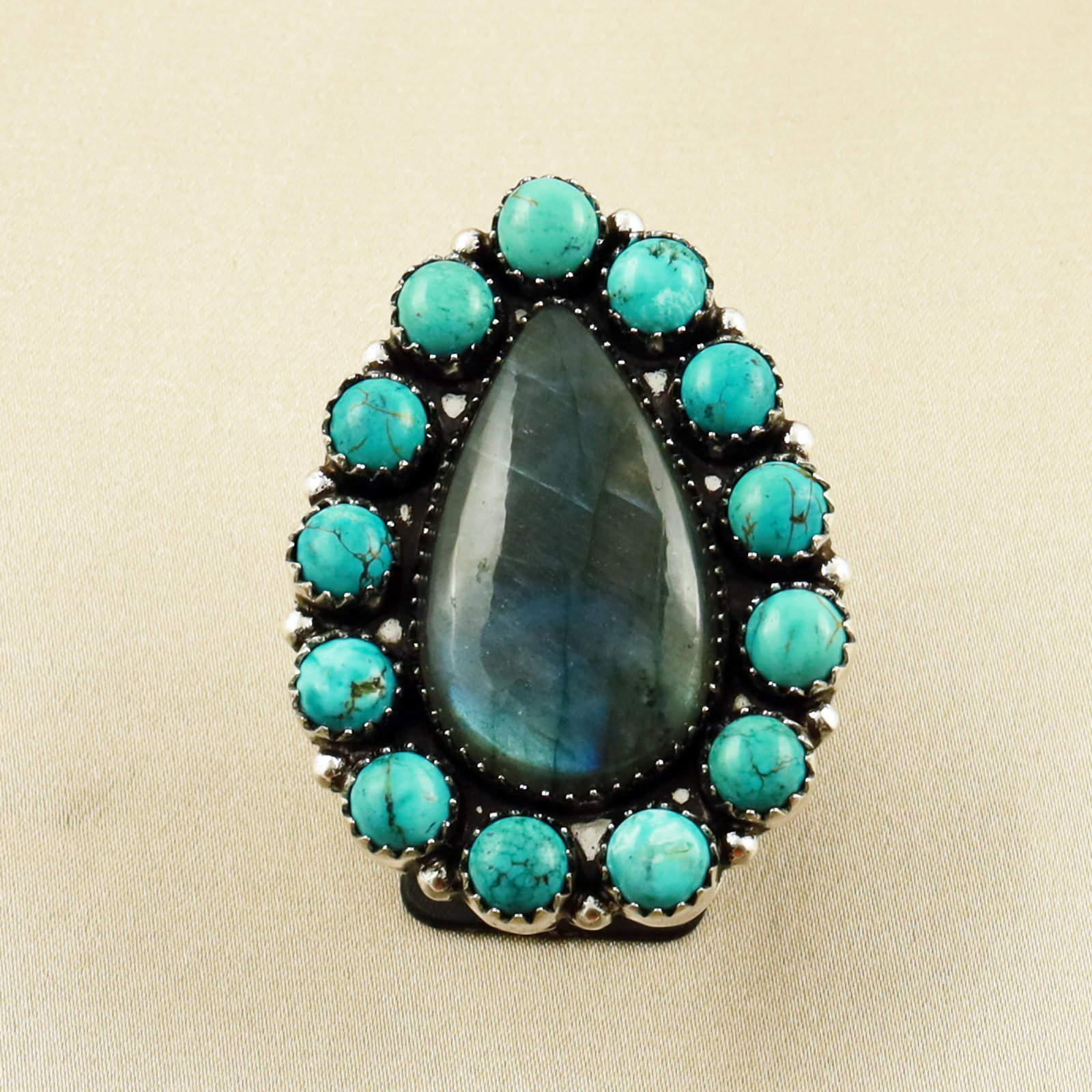 Natural Turquoise Sterling Silver Plated Handmade Ring - 8MM: Product ID: 260703123128 Product - Handmade Silver Plated Ring Metal - 92.5 Sterling Silver Plated Ring Size - 8MM Gemstone -Turquoise & Labradorite Gemstone Origin - Tibet & Canada Gemstone Size - 3X