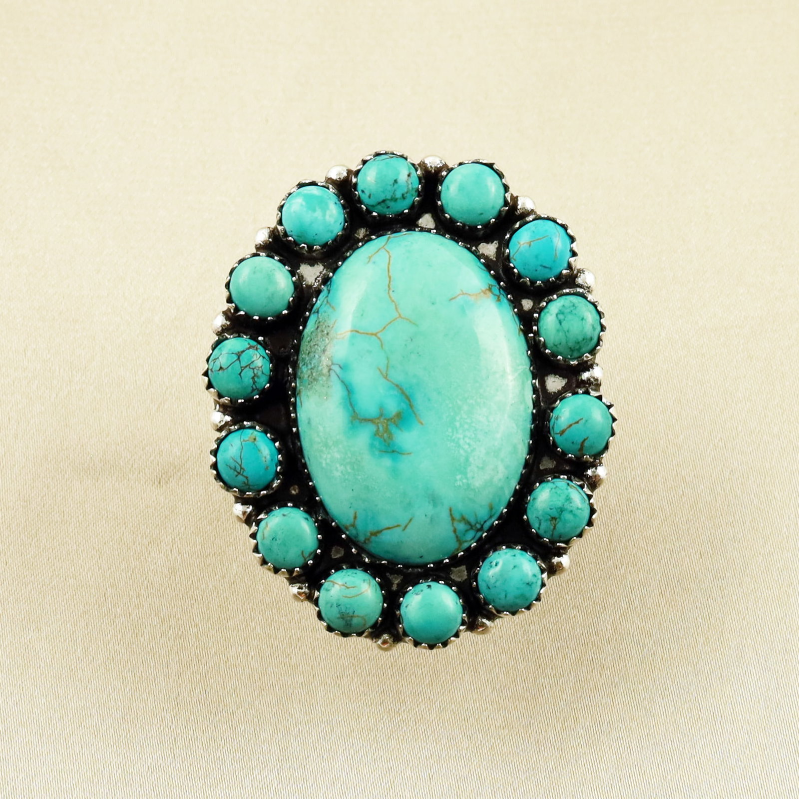 Natural Turquoise Sterling Silver Plated Handmade Ring - 8MM (1 of 4)