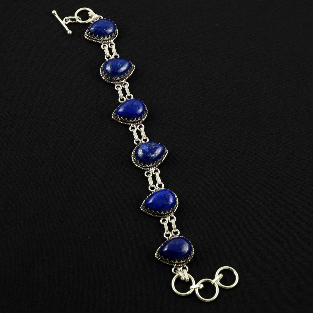 Natural Lapis Lazuli Sterling Silver Plated Handmade Bracelet: Product ID: 260608190400 Product - Handmade Silver Plated Bracelet Metal - 92.5 Sterling Silver Plated Bracelet Length - 6 Inch + 2 Inch Gemstone - Lapis Lazuli Gemstone Size -12X16 ( 6 Stone) Gemston