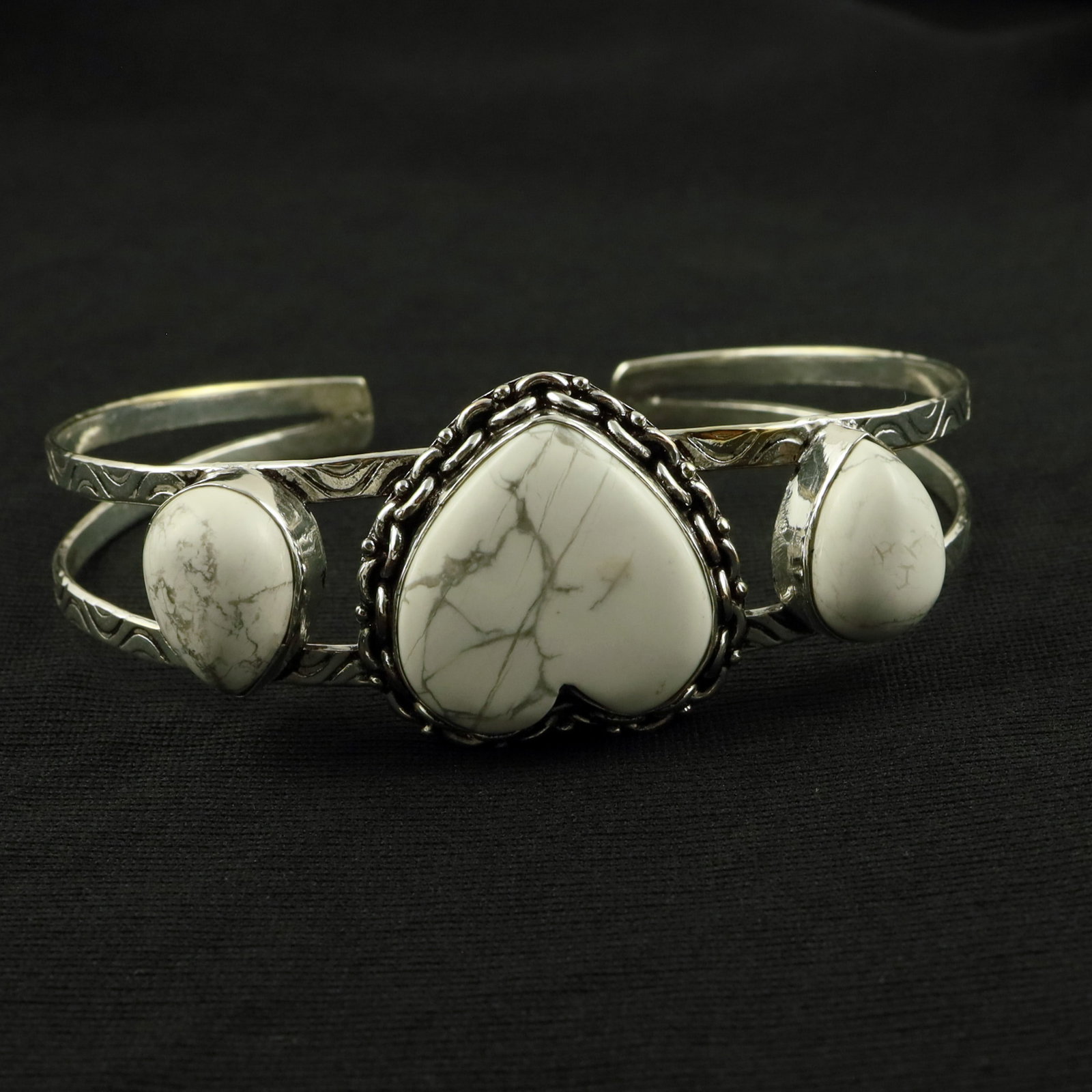 Natural Howlite Sterling Silver Plated Handmade Cuff Bangle (1 of 3)