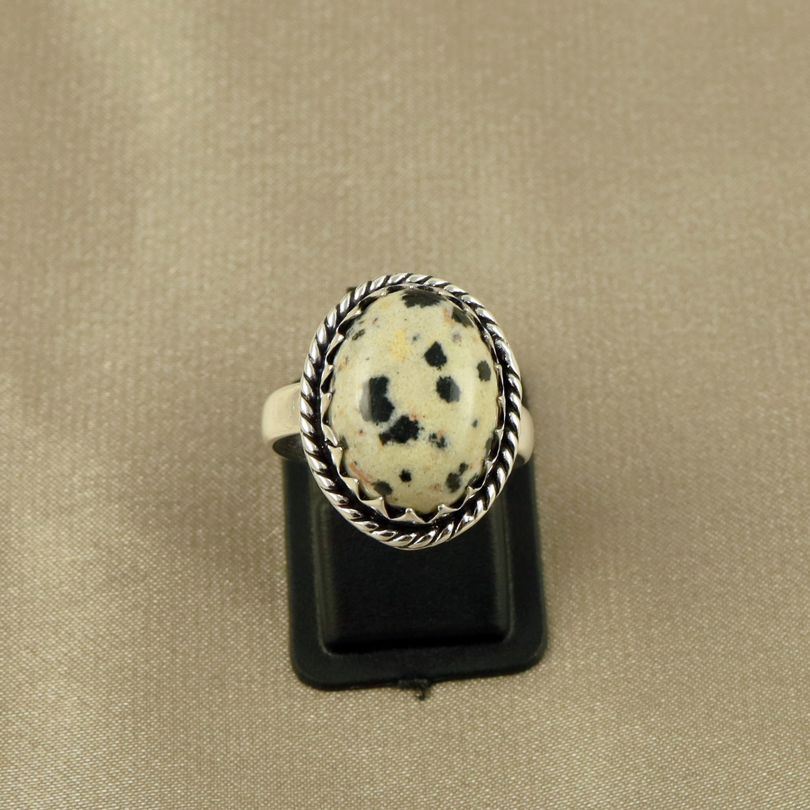 Natural Dalmatian Jasper Sterling Silver Plated Handmade Ring - 7MM: Product ID: 260520131916 Product - Handmade Silver Plated Ring Metal - 92.5 Sterling Silver Plated Ring Size - 7MM Gemstone - Dalmatian Jasper Gemstone Origin - Mexico Gemstone Size - 12X16 MM Gemston