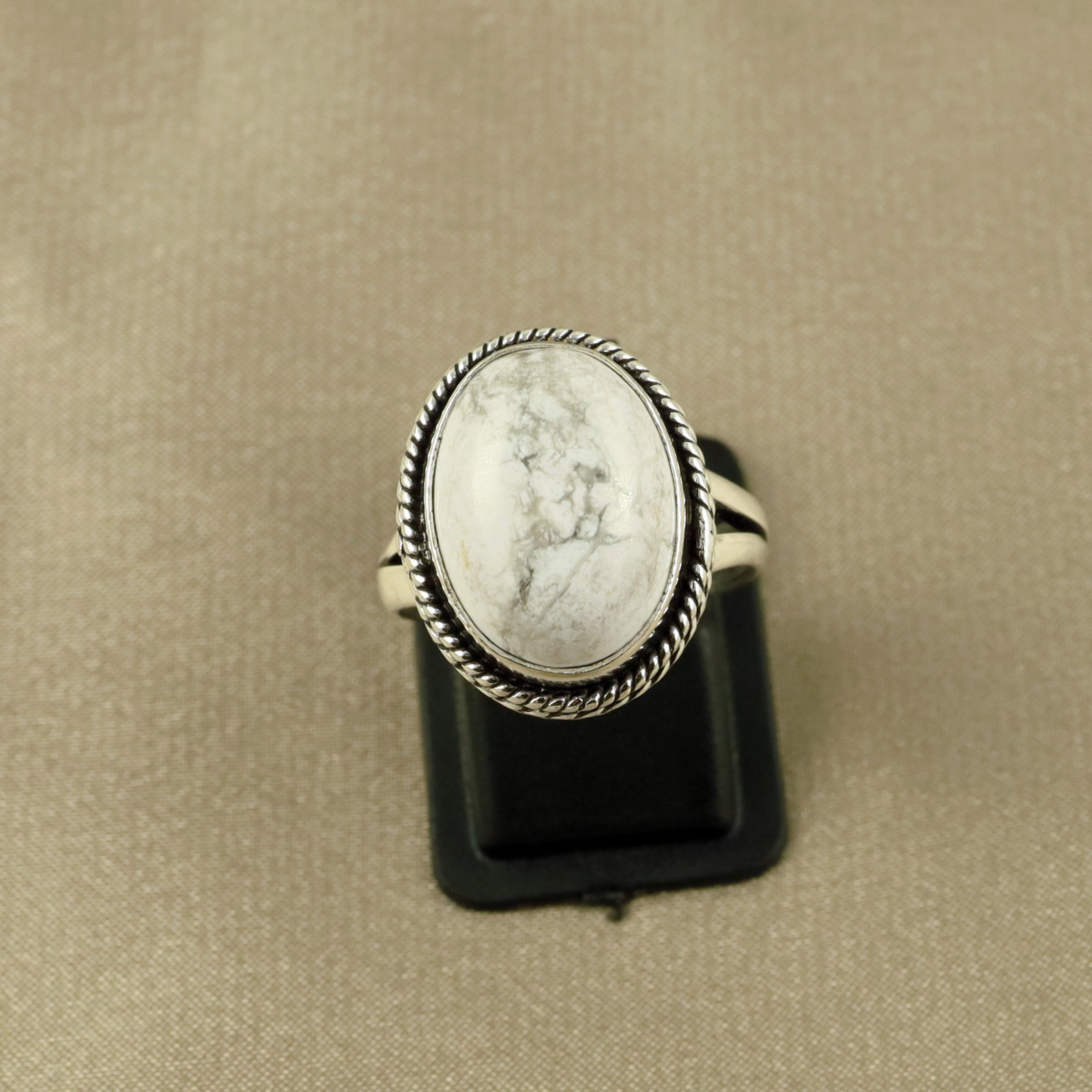 Natural Howlite Sterling Silver Plated Handmade Ring - 7.5MM: Product ID: 260520132918 Product - Handmade Silver Plated Ring Metal - 92.5 Sterling Silver Plated Ring Size - 7.5MM Gemstone - White Howlite Gemstone Origin - Canada Gemstone Size - 12X16 MM Gemstone