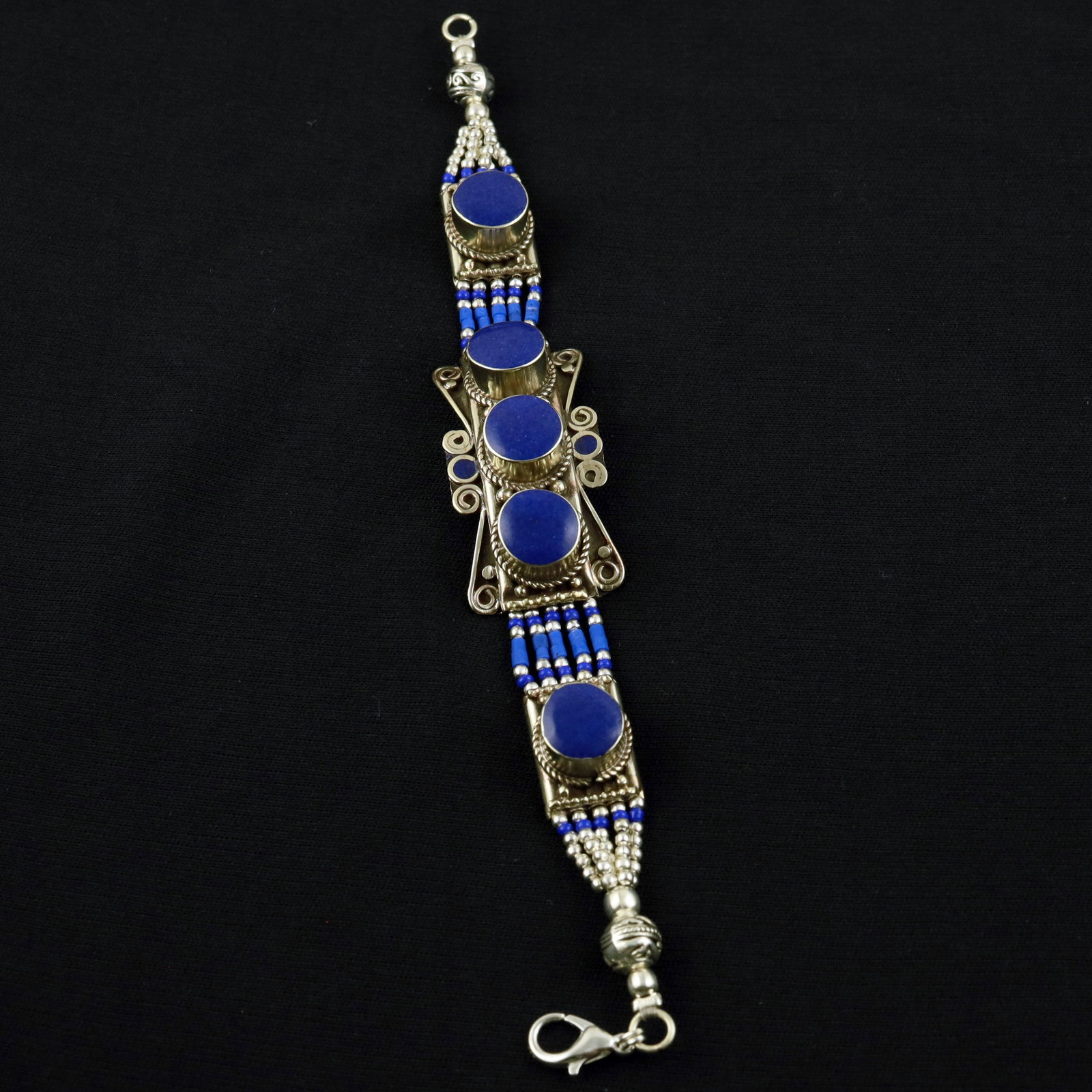 Afghani Natural Lapis Lazuli Handmade Royal Bracelet: Product ID: 260520120831 Product - Tibetan Handmade Ethnic Bracelet Gemstone - Natural Lapis Lazuli Size - 7 Inch Weight - 50 Gram Approx Metal - Brass & Copper mix Metal Origin - Nepal Country/Region