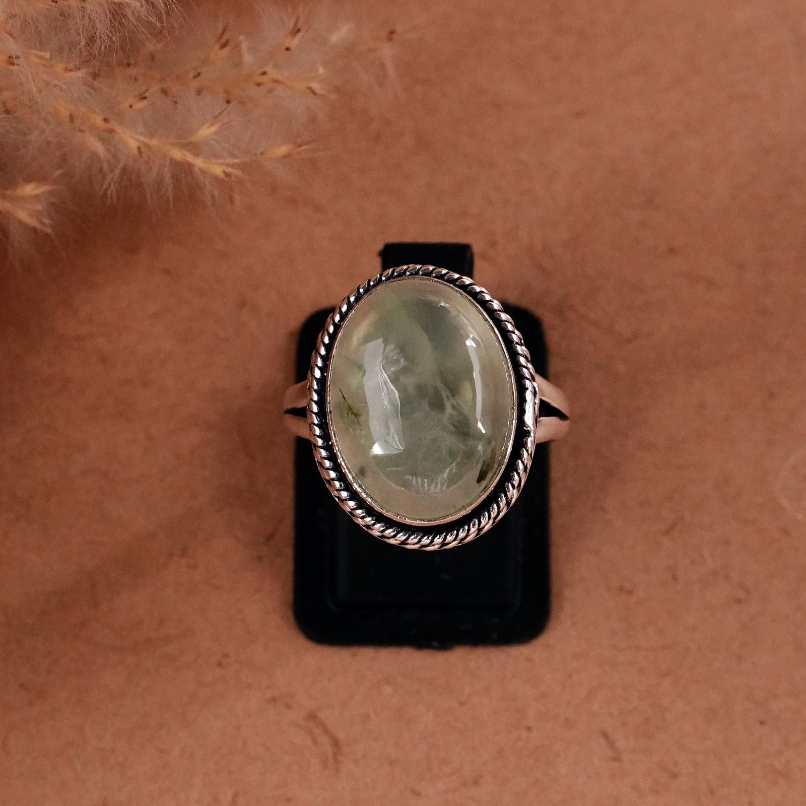 Natural Prehnite Sterling Silver Plated Handmade Ring - 8MM: Product ID: 260510124135 Product - Handmade Silver Plated Ring Metal - 92.5 Sterling Silver Plated Ring Size - 8MM Gemstone - Prehnite Gemstone Origin - South Africa Gemstone Size - 12X16 MM Gemstone 