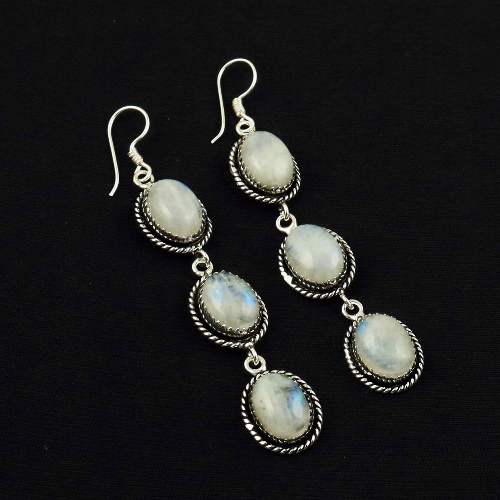 Natural Rainbow Moonstone Sterling Silver Plated Handmade Stud Earring: Product ID: 260702142000 Product - Handmade Silver Plated Stud Earring Metal - 92.5 Sterling Silver Plated Earring Type - Stud Gemstone - Rainbow Moonstone Gemstone Origin - India Gemstone Size - 10X1
