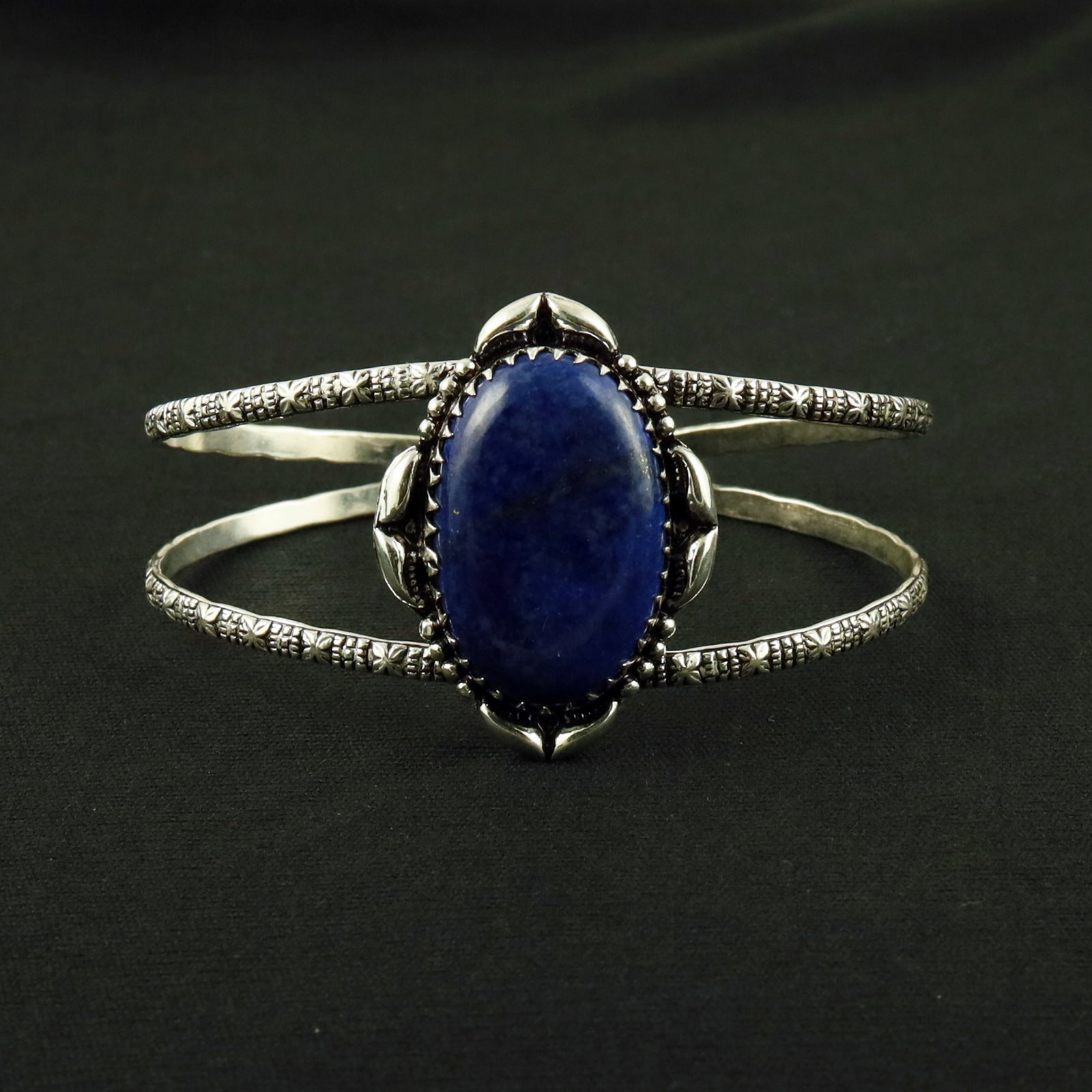 Natural Lapis Lazuli Sterling Silver Plated Handmade Cuff Bangle: Product ID: 260610174504 Product - Handmade Silver Plated Cuff Bangle Metal - 92.5 Sterling Silver Plated Bangle Size - 7.5x5.5 CM (Adjustable) Gemstone - Natural Lapis Lazuli Gemstone Origin - Afghan