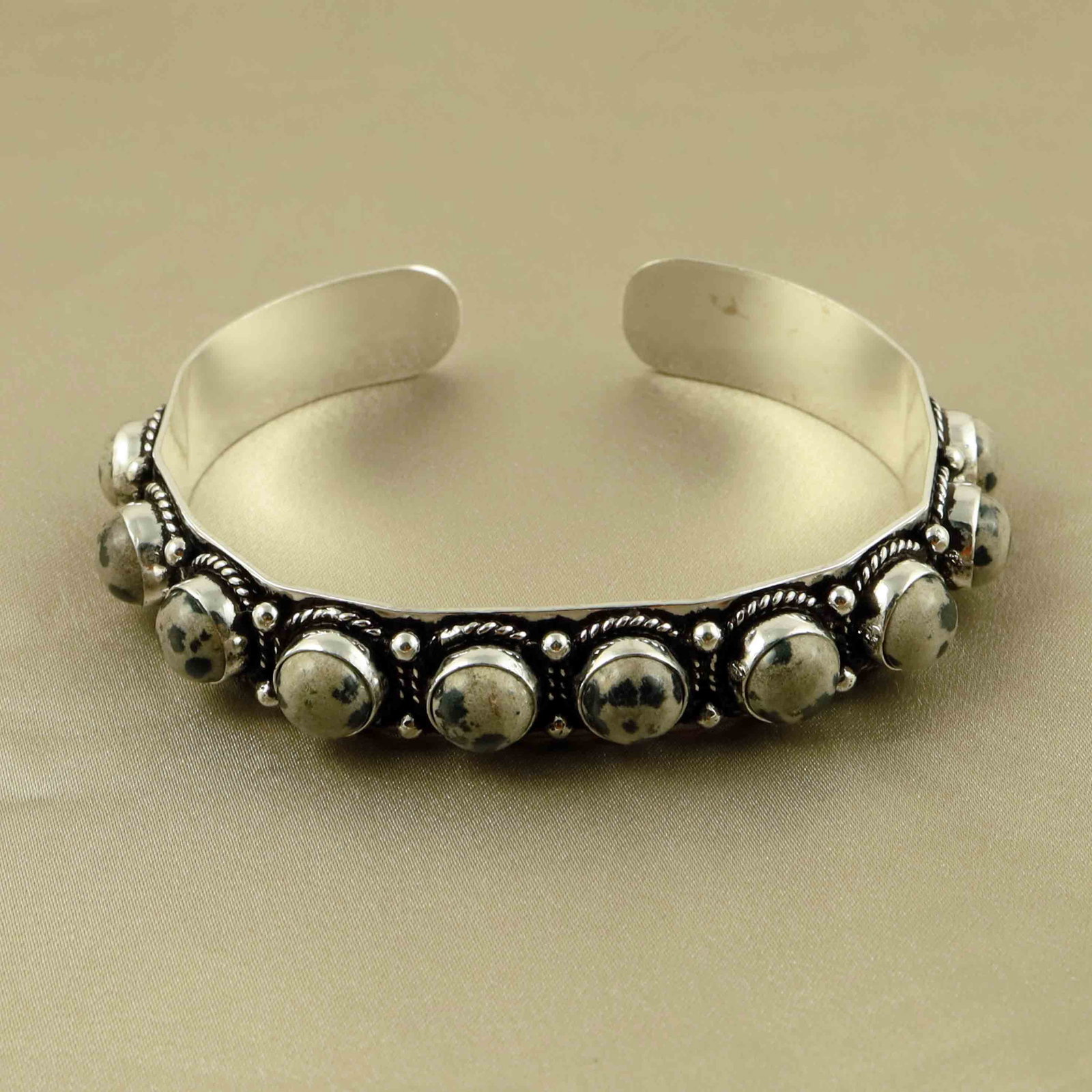 Natural Dalmatian Jasper Sterling Silver Plated Handmade Cuff Bangle (1 of 5)