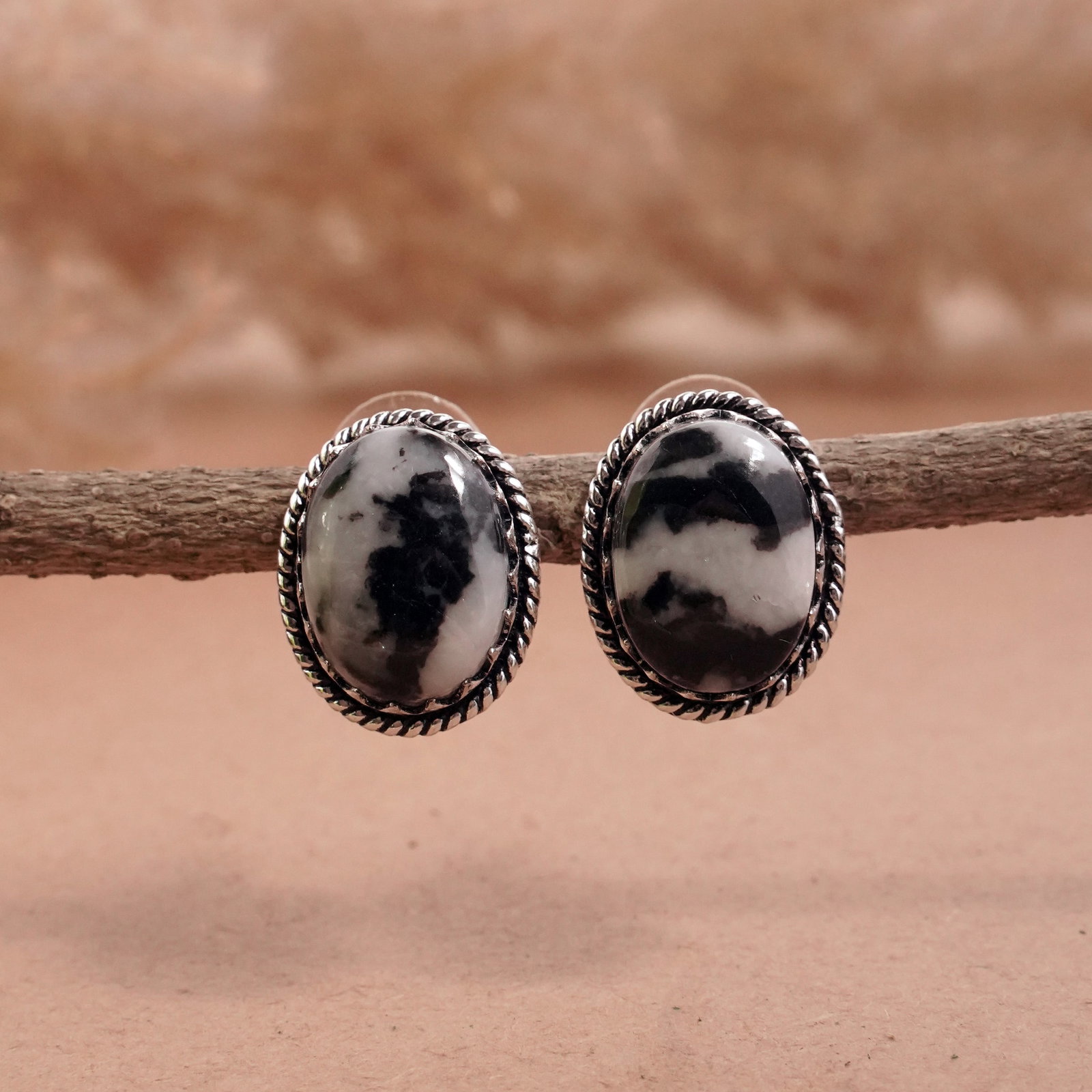 Natural Zebra Jasper Sterling Silver Plated Handmade Stud Earring: Product ID: 260501130825 Product - Handmade Silver Plated Stud Earring Metal - 92.5 Sterling Silver Plated Earring Type - Stud Gemstone - Zebra Jasper Gemstone Origin - Africa Gemstone Size - 12X16 MM