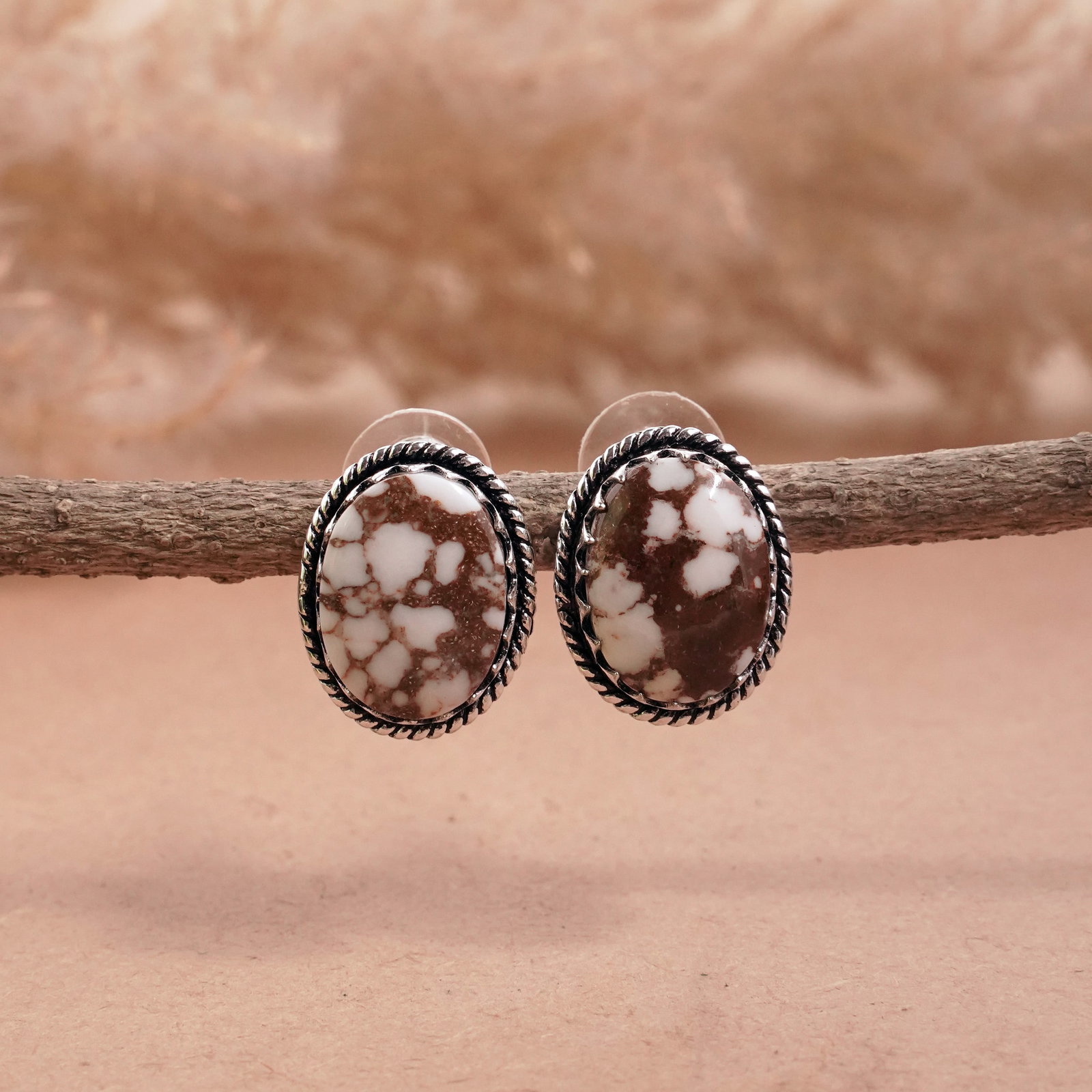 Natural Wild Horse Sterling Silver Plated Handmade Stud Earring: Product ID: 260501130721 Product - Handmade Silver Plated Stud Earring Metal - 92.5 Sterling Silver Plated Earring Type - Stud Gemstone - Wild Horse Gemstone Origin - United States Gemstone Size - 12X