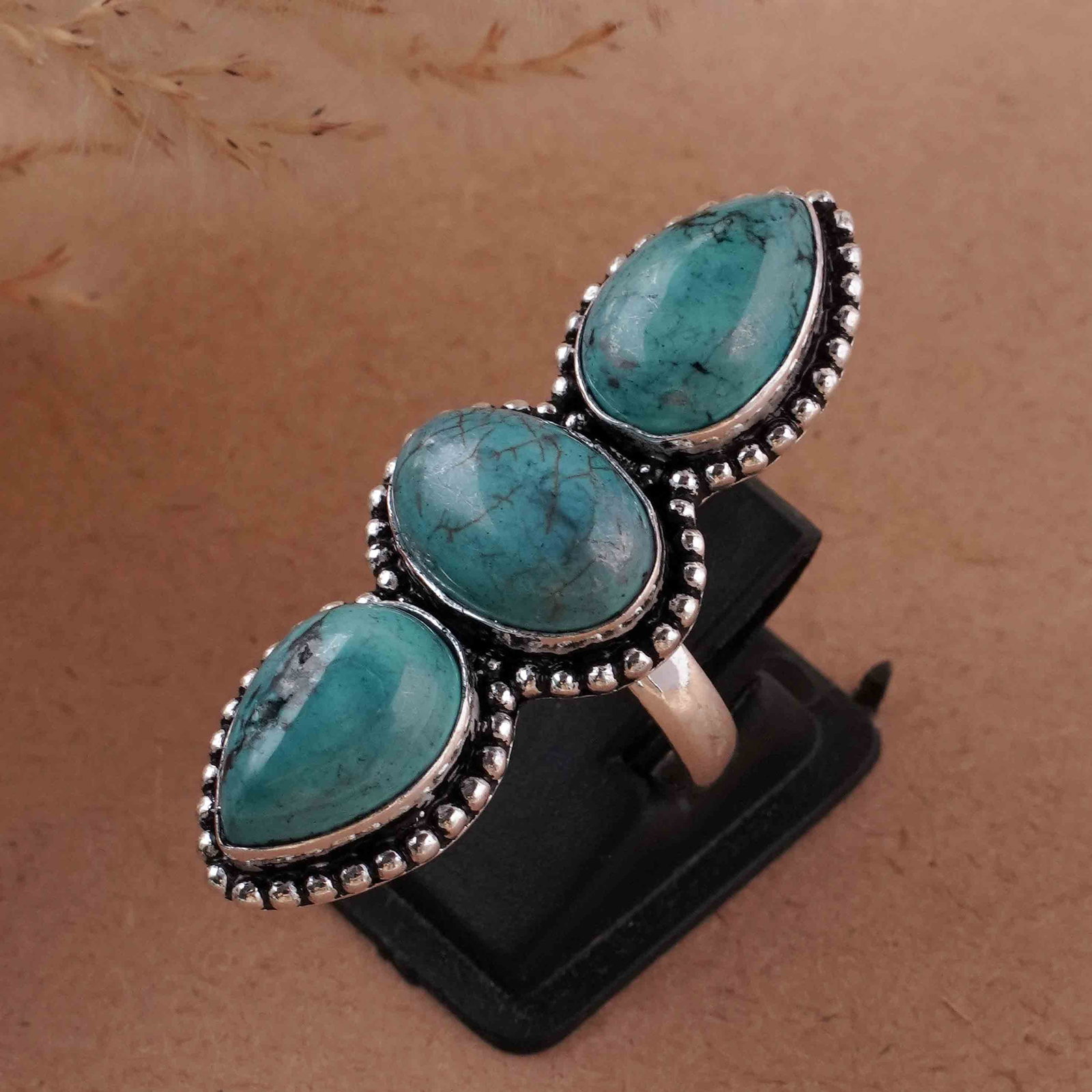 Natural Turquoise Sterling Silver Plated Handmade Ring - 7MM: Product ID: 260429194726 Product - Handmade Silver Plated Ring Metal - 92.5 Sterling Silver Plated Ring Size - 7MM Gemstone - Turquoise Gemstone Origin - Tibet Gemstone Size - 10X14 MM ( 3 Stone ) Gem
