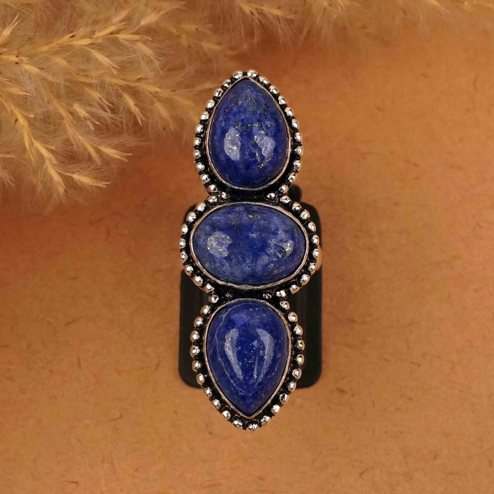 Natural Lapis Lazuli Sterling Silver Plated Handmade Ring - 5.5MM: Product ID: 260412143928 Product - Handmade Silver Plated Ring Metal - 92.5 Sterling Silver Plated Ring Size - 5.5MM Gemstone - Lapis Gemstone Origin - Afghanistan Gemstone Size - 10X14 MM ( 3 Stone )
