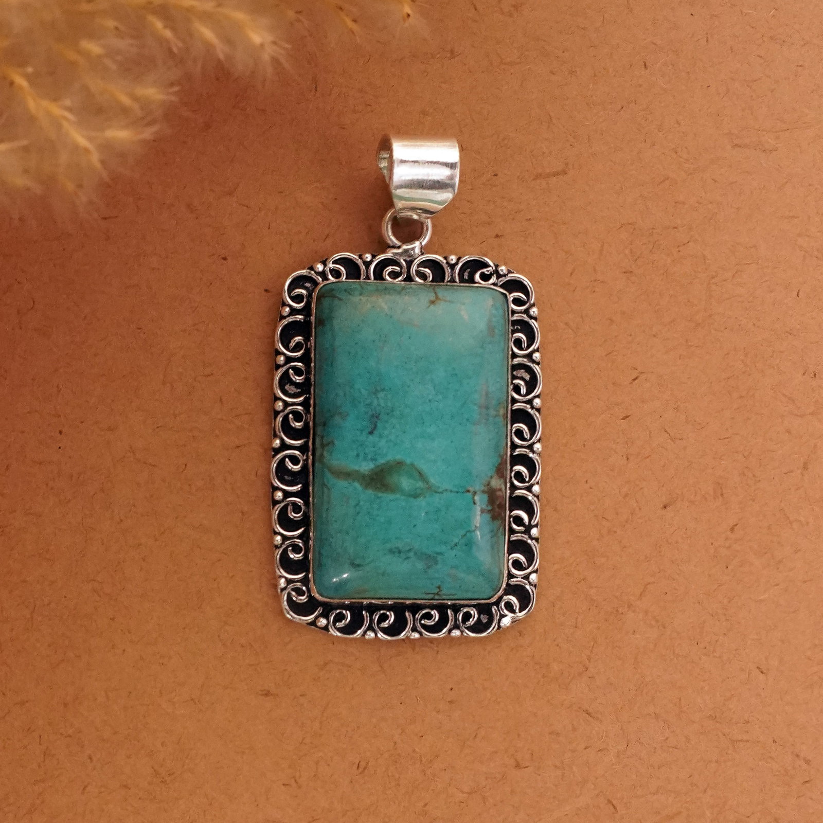 Natural Turquoise Sterling Silver Plated Handmade Pendant: Product ID: 260411123524 Product - Handmade Silver Plated Pendant Metal - 92.5 Sterling Silver Plated Pendant Size - 4x3 CM Gemstone - Turquoise Gemstone Origin - Tibet Gemstone Shape - Square Pendant