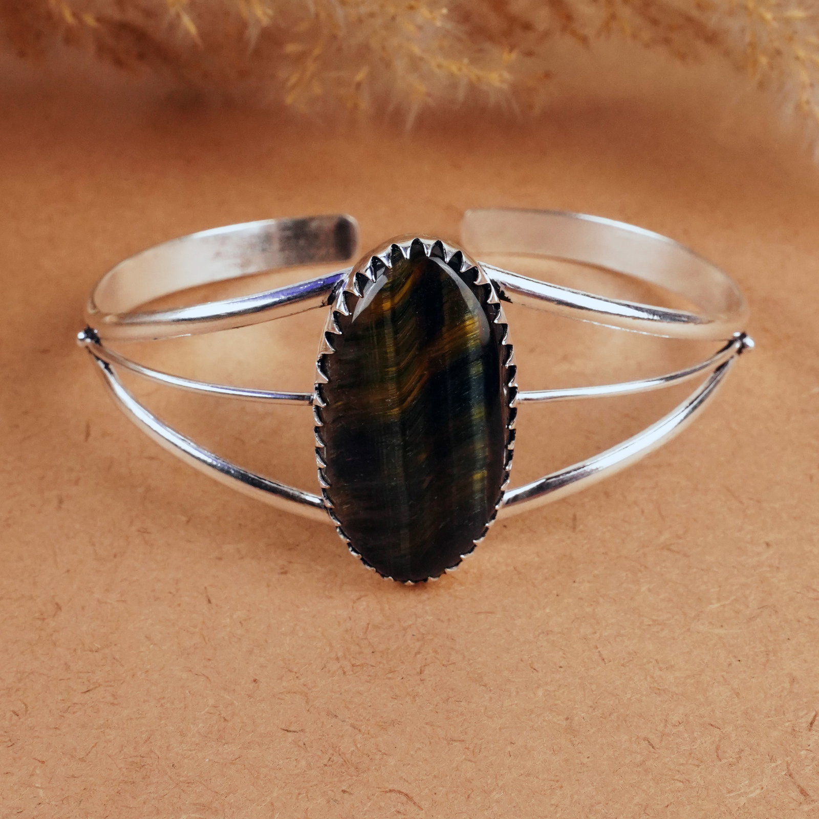 Natural Black Tiger Eye Sterling Silver Plated Handmade Cuff Bangle: Product ID: 260407192724 Product - Handmade Silver Plated Cuff Bangle Metal - 92.5 Sterling Silver Plated Bangle Size - 7x5 CM (Adjustable) Gemstone - Black Tiger Eye Gemstone Origin - South Africa Ge