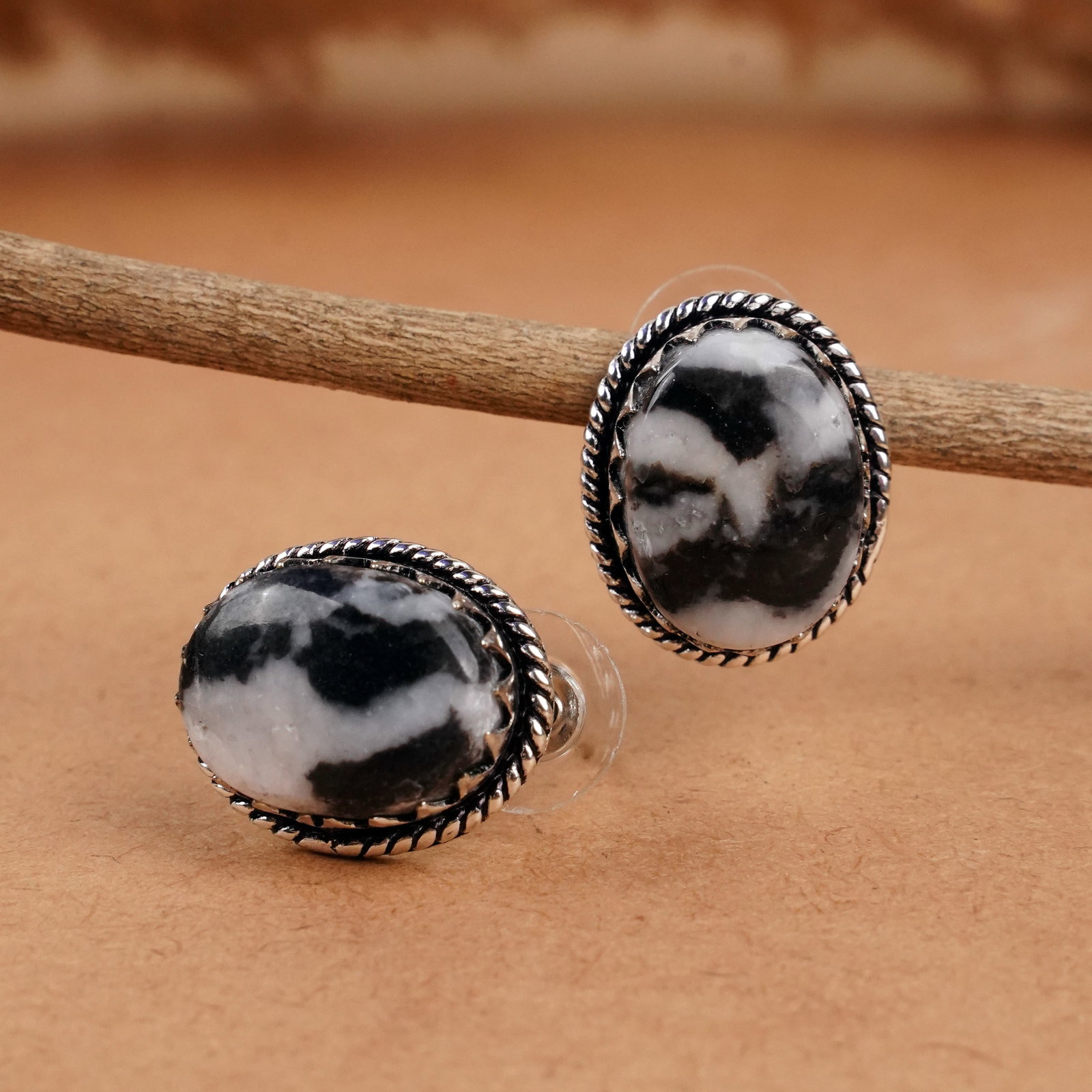 Natural Zebra Jasper Sterling Silver Plated Handmade Stud Earring: Product ID: 260406141750 Product - Handmade Silver Plated Stud Earring Metal - 92.5 Sterling Silver Plated Earring Type - Stud Gemstone - Zebra Jasper Gemstone Origin - Africa Gemstone Size - 12X16 MM