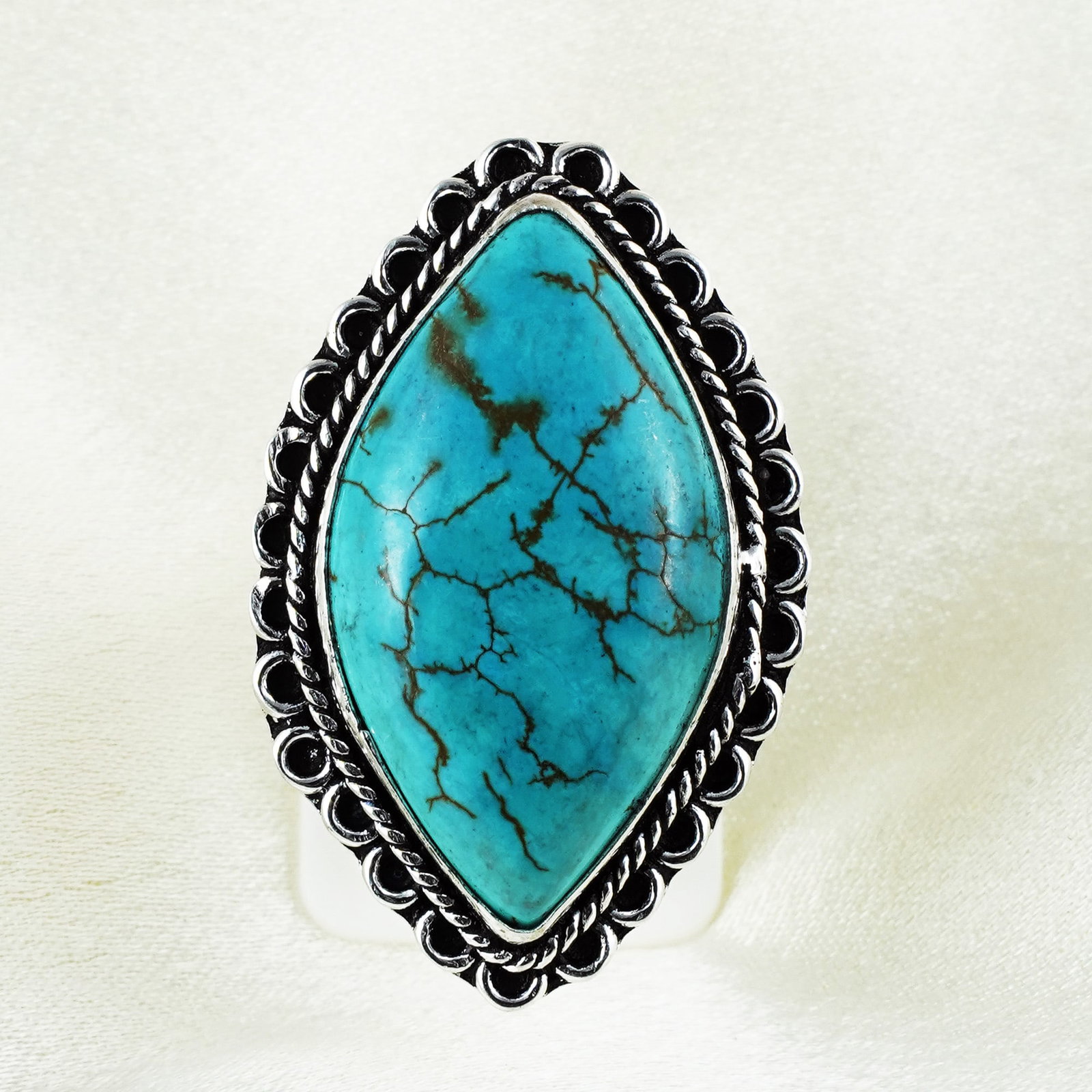 Natural Turquoise Sterling Silver Plated Handmade Ring - 8MM: Product ID: 260401153500 Product - Handmade Silver Plated Ring Metal - 92.5 Sterling Silver Plated Ring Size - 8MM Gemstone - Turquoise Gemstone Origin - Tibet Gemstone Size - 12X16 MM Gemstone Shape 