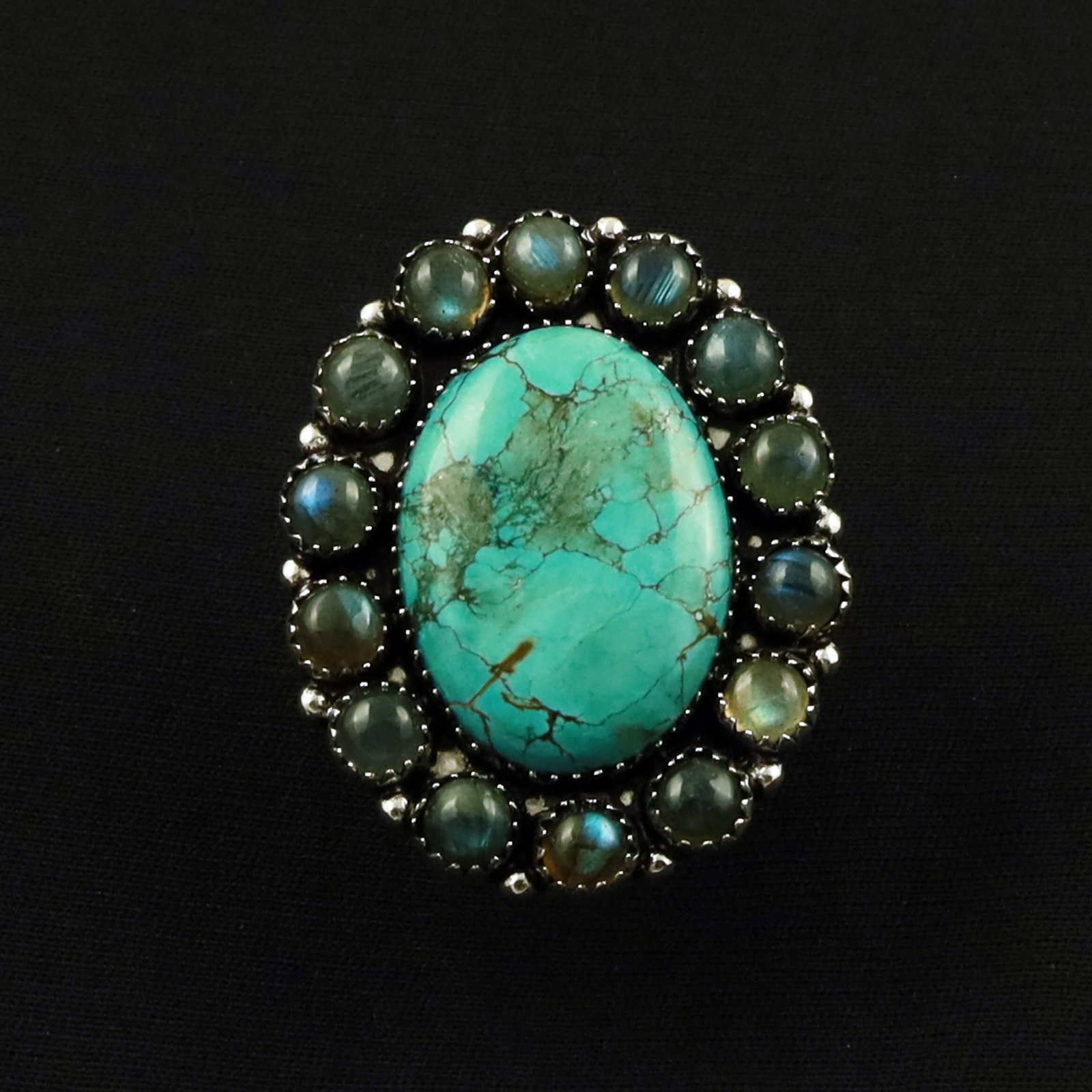 Natural Turquoise & Labradorite Sterling Silver Plated Handmade Ring - 7.5MM: Product ID: 260702113909 Product - Handmade Silver Plated Ring Metal - 92.5 Sterling Silver Plated Ring Size - 7.5MM Gemstone -Turquoise & Labradorite Gemstone Origin - Tibet & Canada Gemstone Size - 