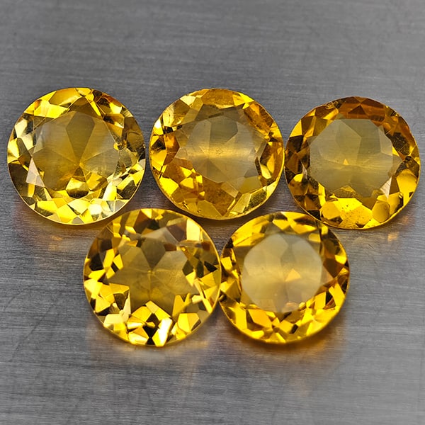 Natural Yellow Citrine Gemstones 4.63 Ct. 5 Pcs. Round Shape 6.9 Mm.: Product ID: 801815530 Product Name: Natural Citrine Weight: 4.63 CT. Size: 6.9 x 6.9 x 4 MM. Shape: Round Color: Yellow Clarity:VSI Luster: Good Gems Origin: Brazil Treatment: Unheated Crystal Structu