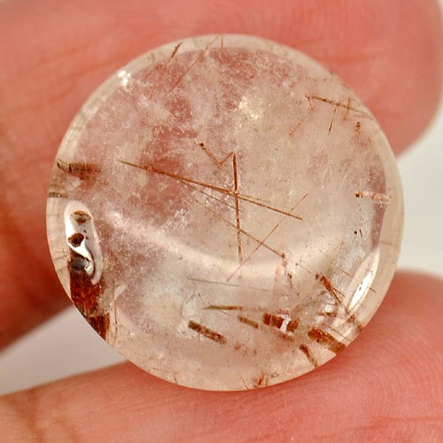 Natural Rutilated Quartz Gemstones 12.80 Ct. Round Cabochon Shape 17.5 Mm. (1 of 3)